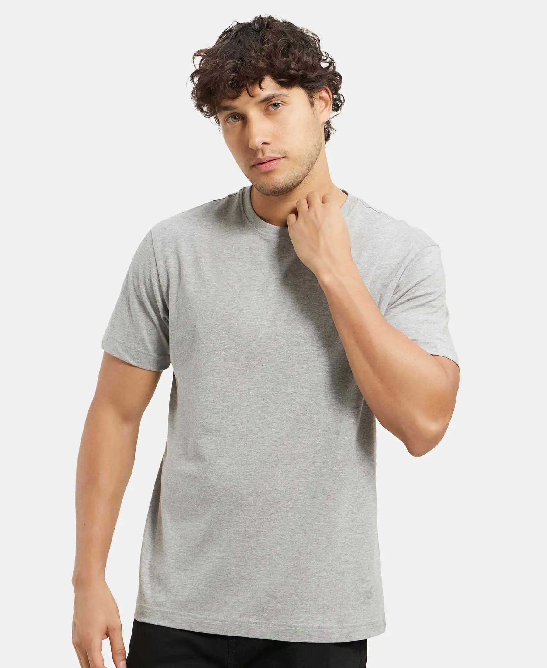 Super Combed Cotton Rich Round Neck Half Sleeve T-Shirt - Grey Melange - Image 5