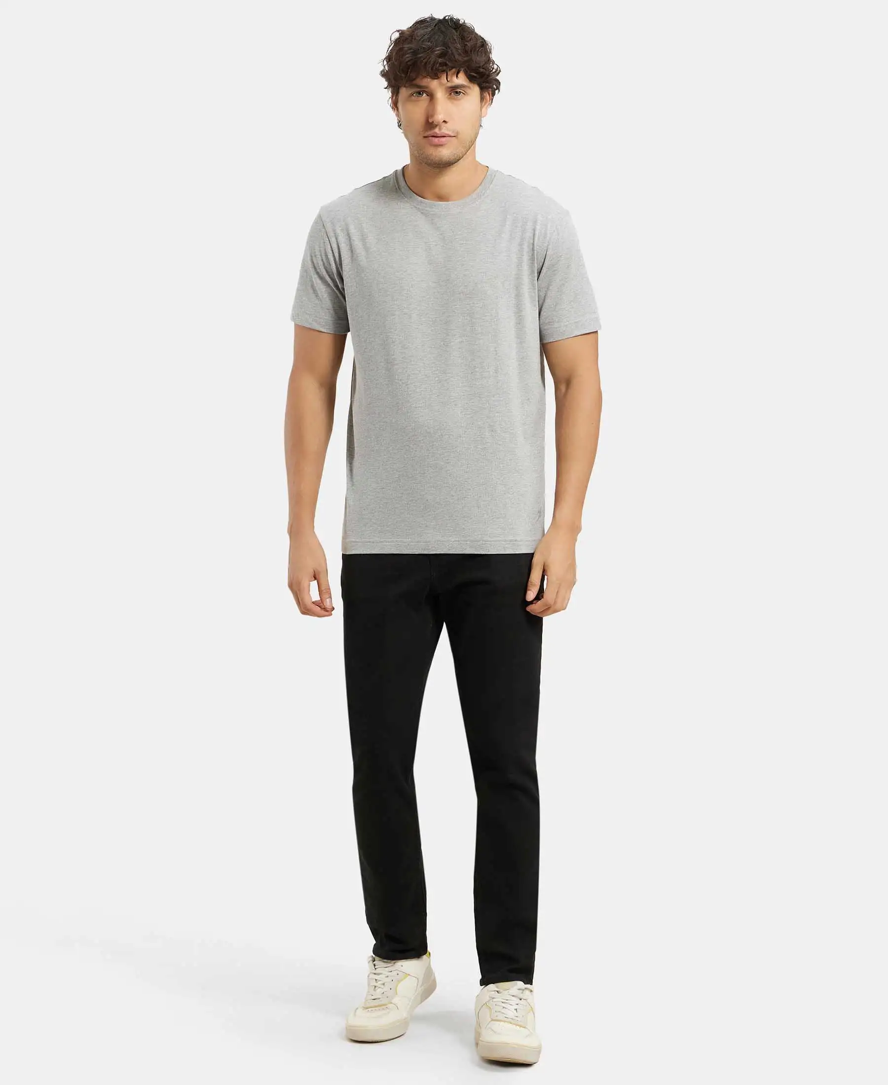 Super Combed Cotton Rich Round Neck Half Sleeve T-Shirt - Grey Melange - Image 6