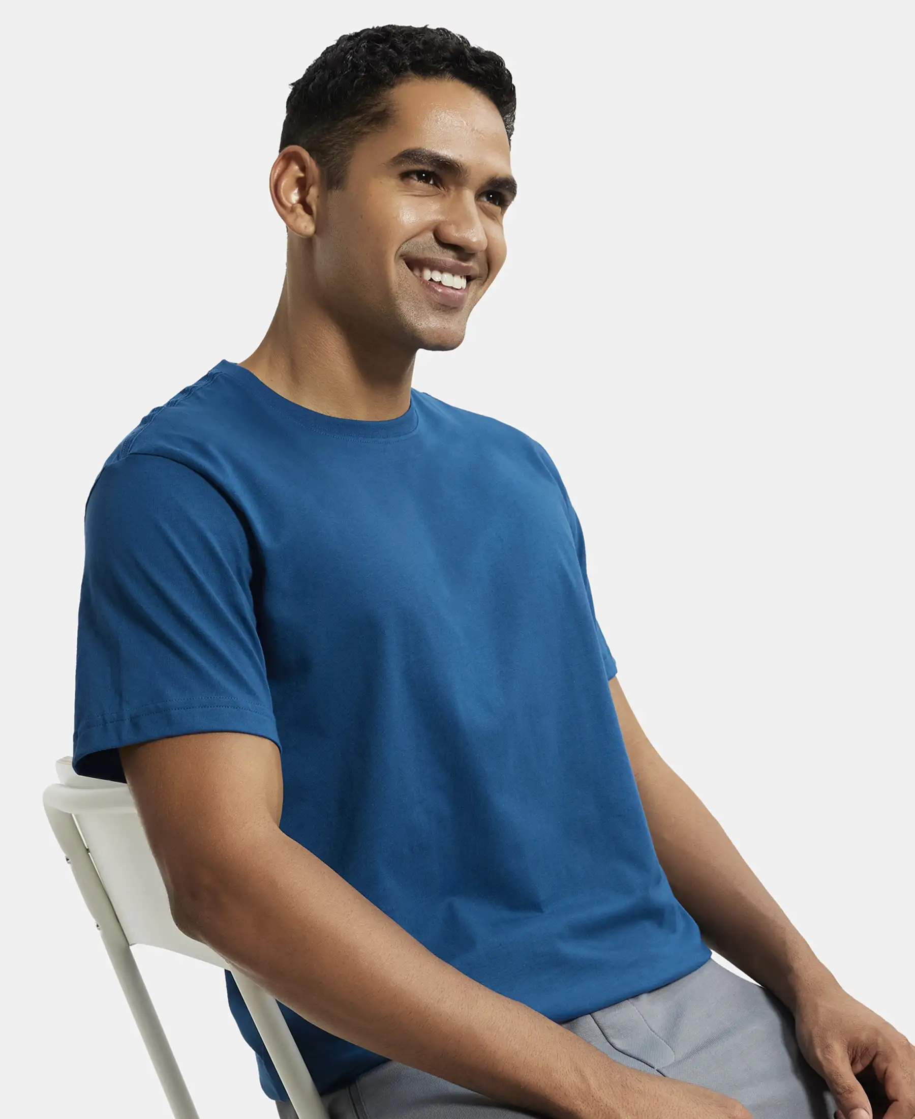 Super Combed Cotton Rich Round Neck Half Sleeve T-Shirt - Seaport Teal - Image 5