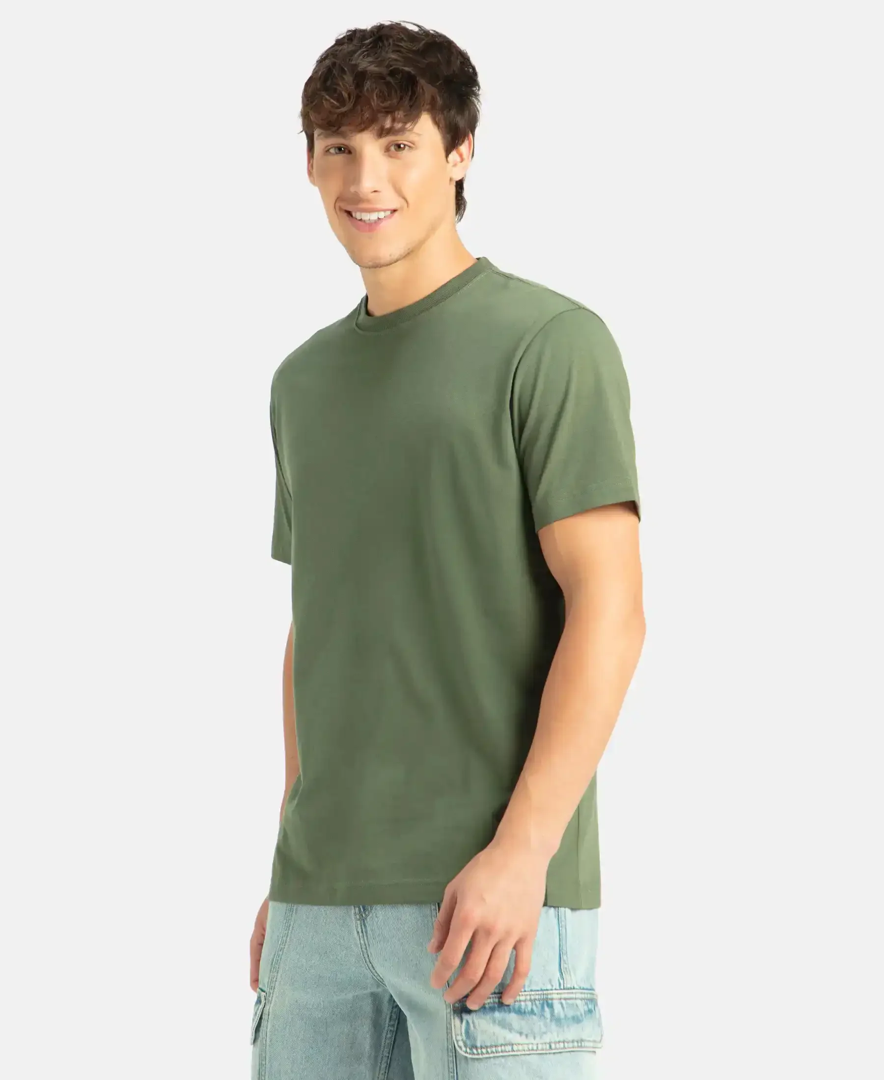 Super Combed Cotton Rich Round Neck Half Sleeve T-Shirt - Thyme - Image 2