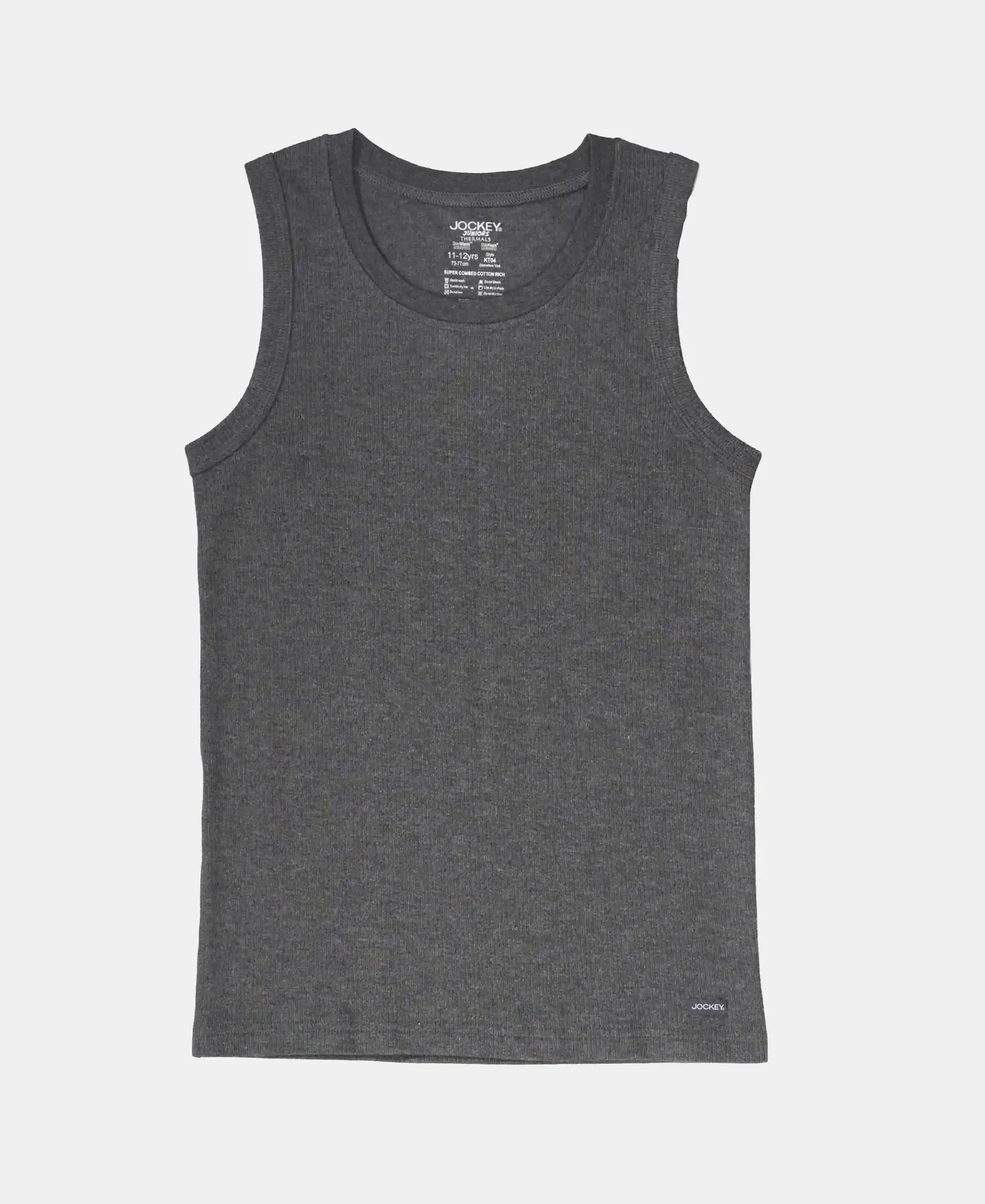 Extra Warmth Kid's Super Combed Cotton Rich Sleeveless Thermal Muscle Vest with StayWarm Treatment - Charcoal Melange
