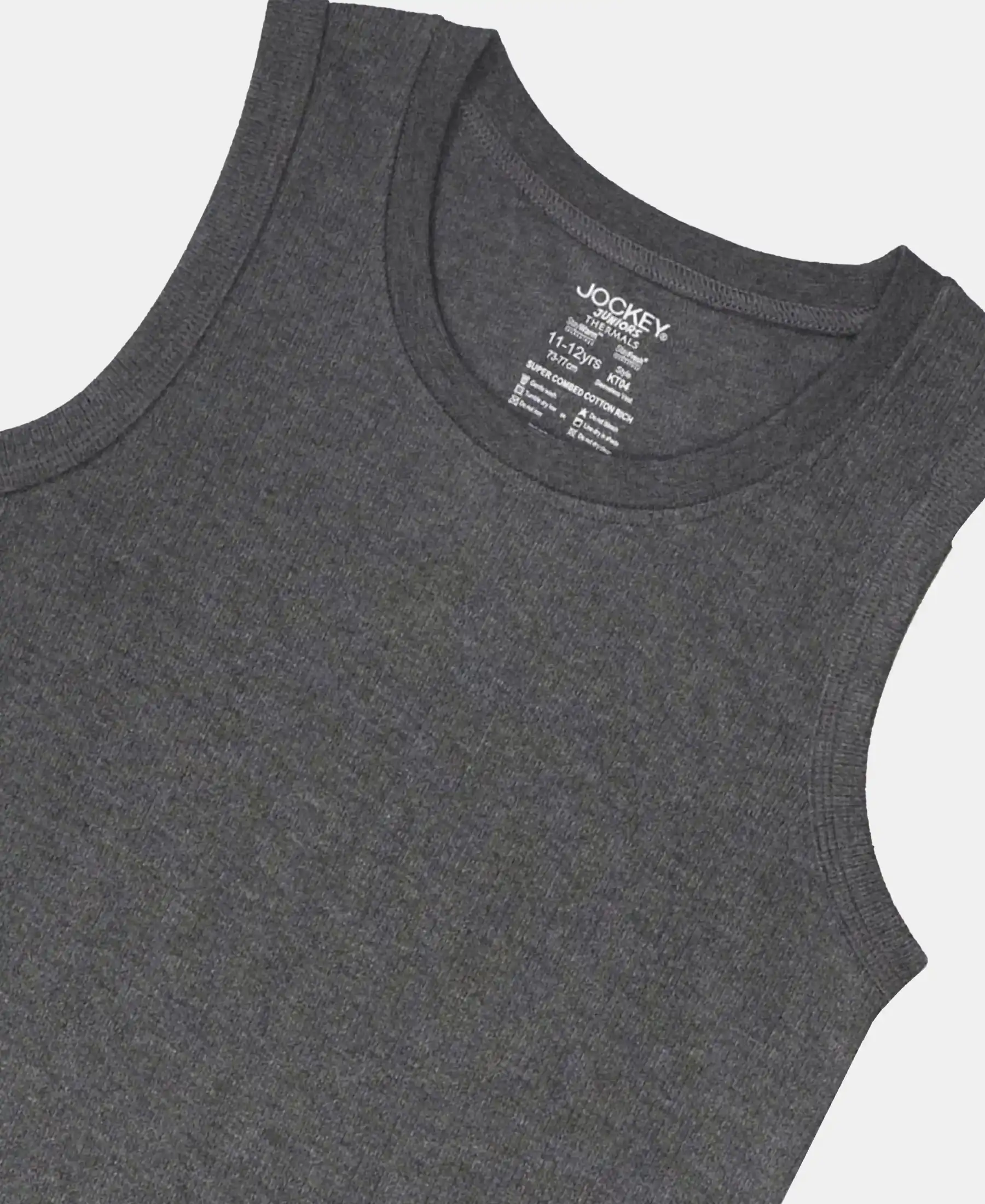 Extra Warmth Kid's Super Combed Cotton Rich Sleeveless Thermal Muscle Vest with StayWarm Treatment - Charcoal Melange - Image 3