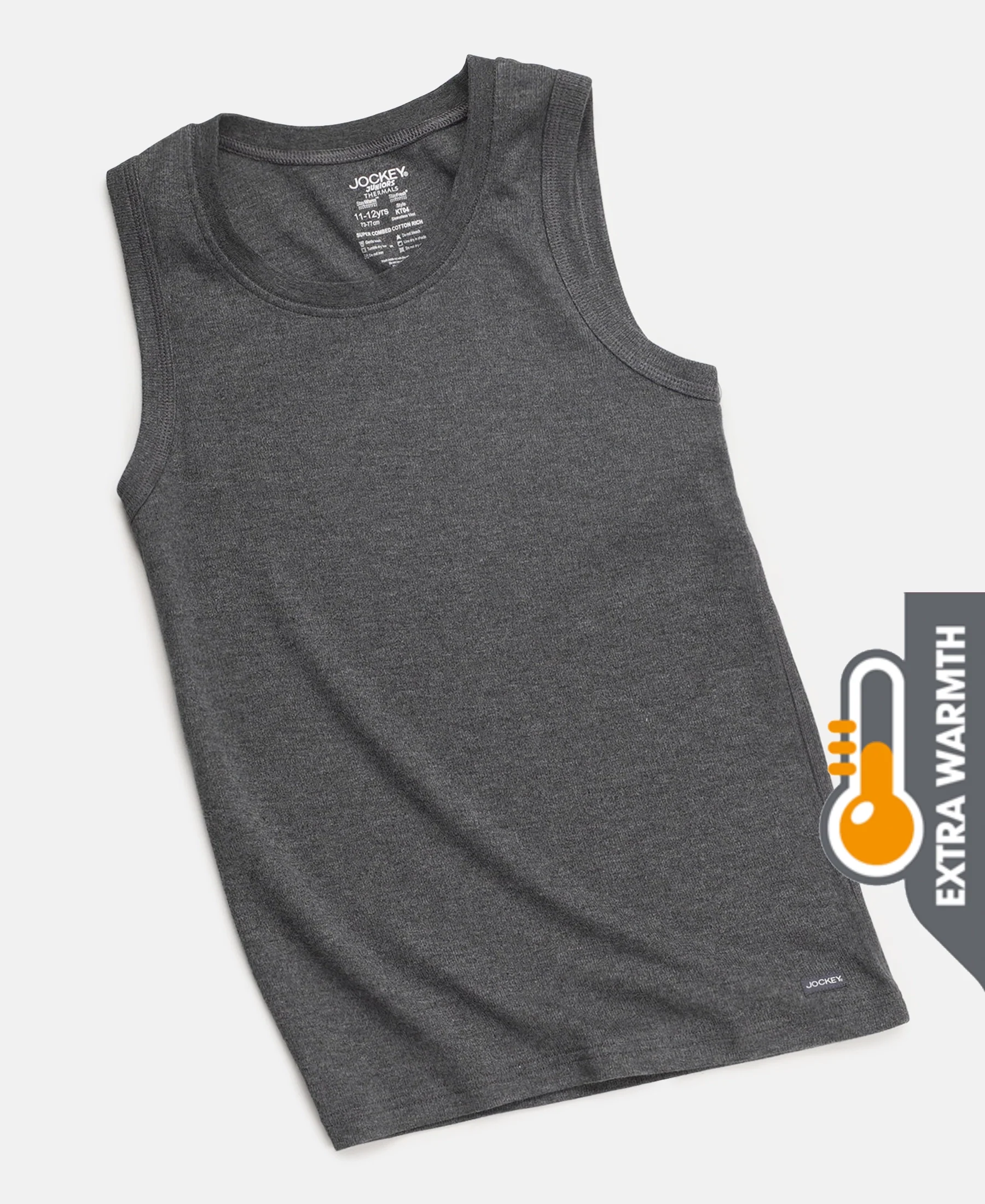 Extra Warmth Kid's Super Combed Cotton Rich Sleeveless Thermal Muscle Vest with StayWarm Treatment - Charcoal Melange - Image 4