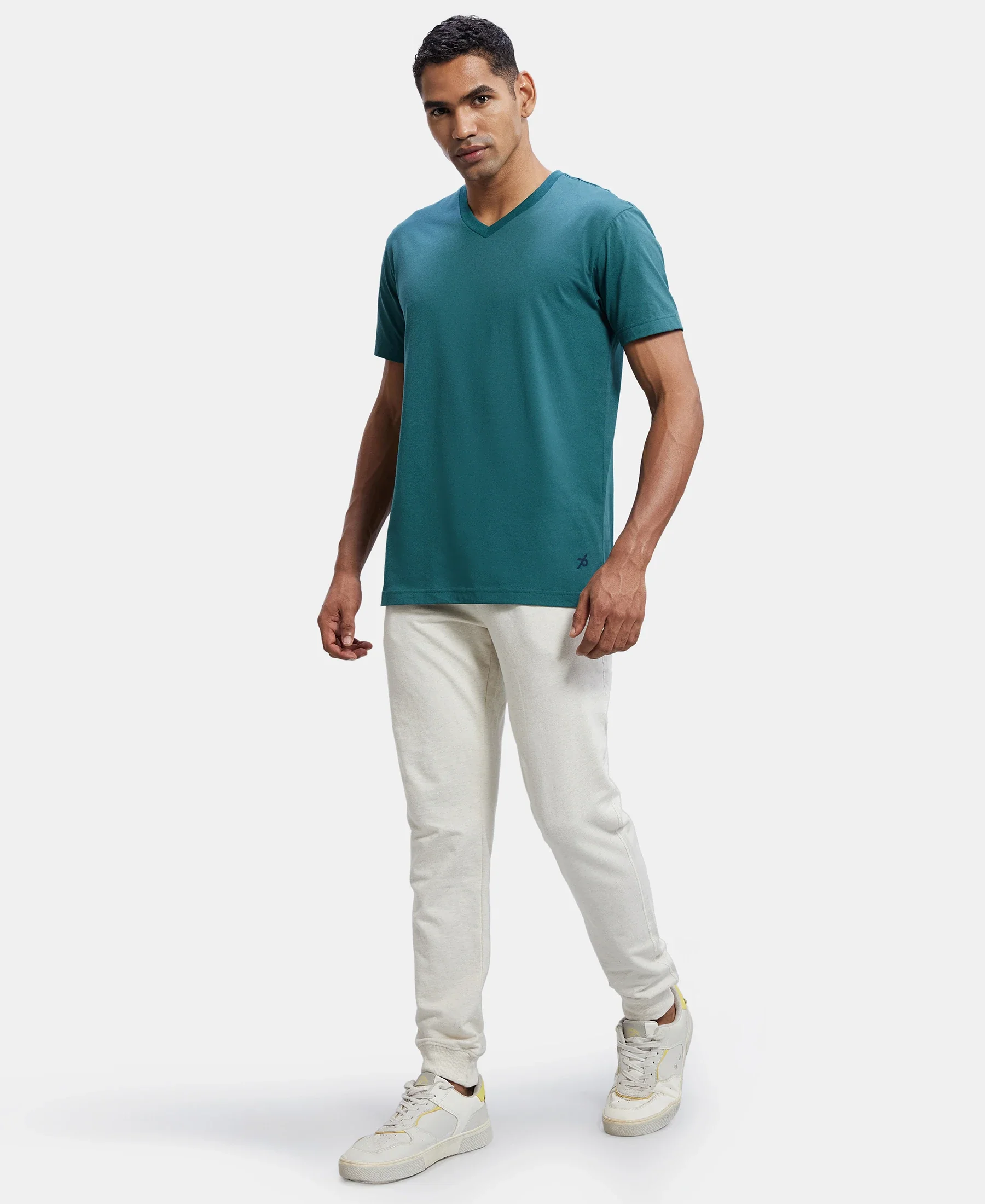 Super Combed Cotton Rich Slim Fit Jogger with Side Pockets - Cream Melange - Image 6