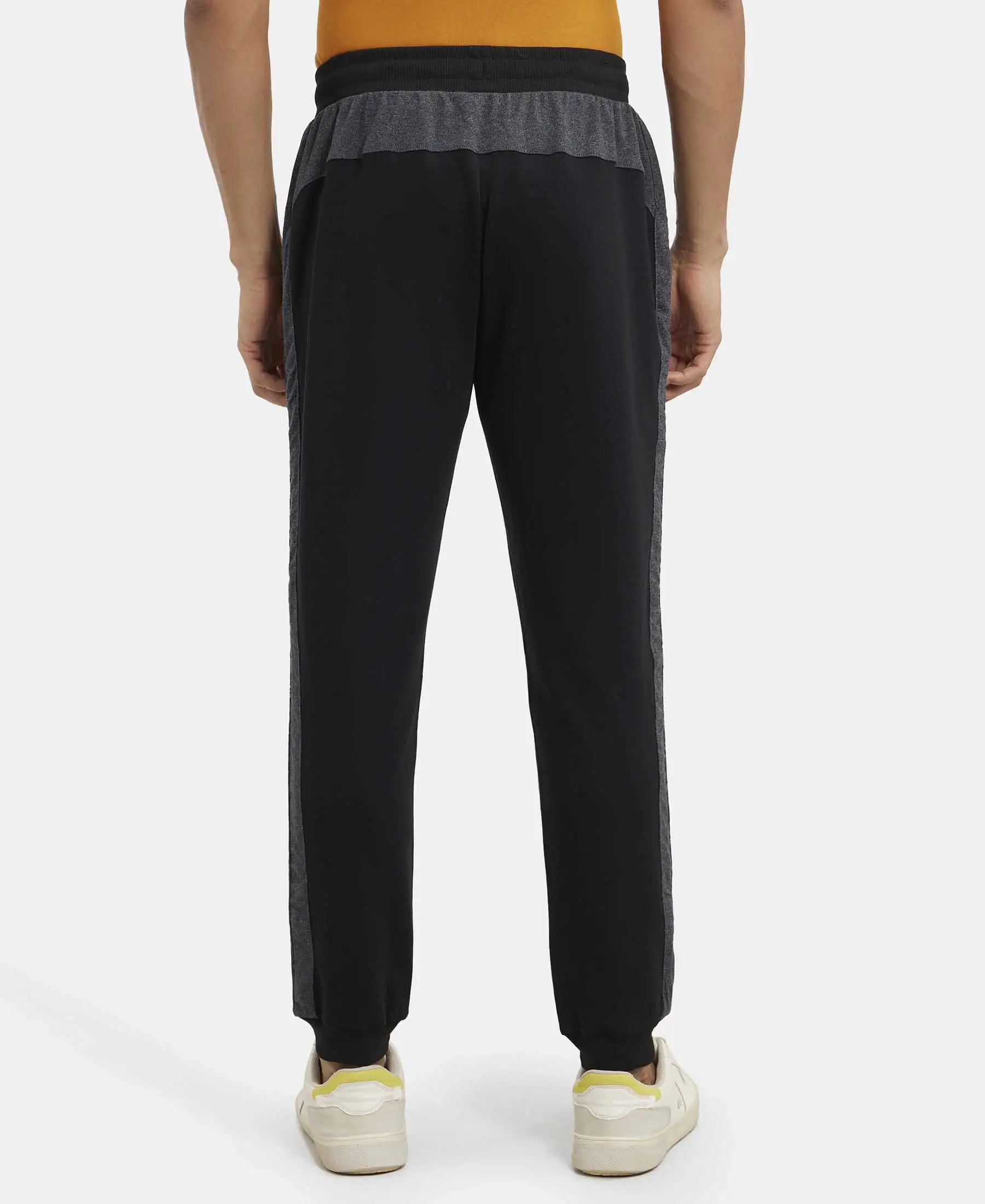 Super Combed Cotton Rich Slim Fit Jogger with Zipper Pockets - Black & True Black Melange - Image 3