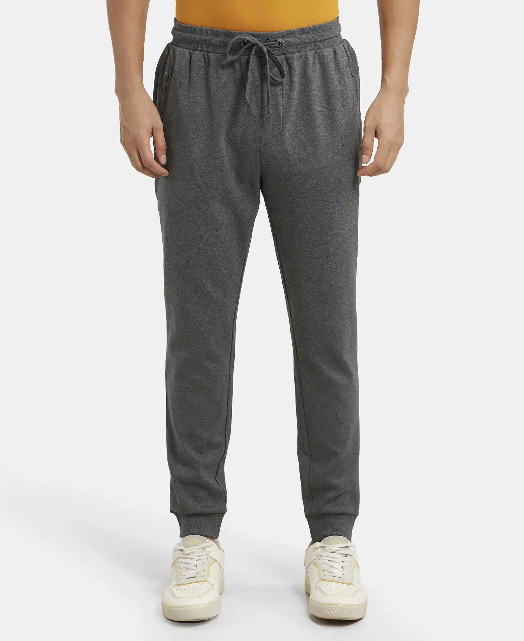Super Combed Cotton Rich Slim Fit Jogger with Zipper Pockets - Charcoal Melange