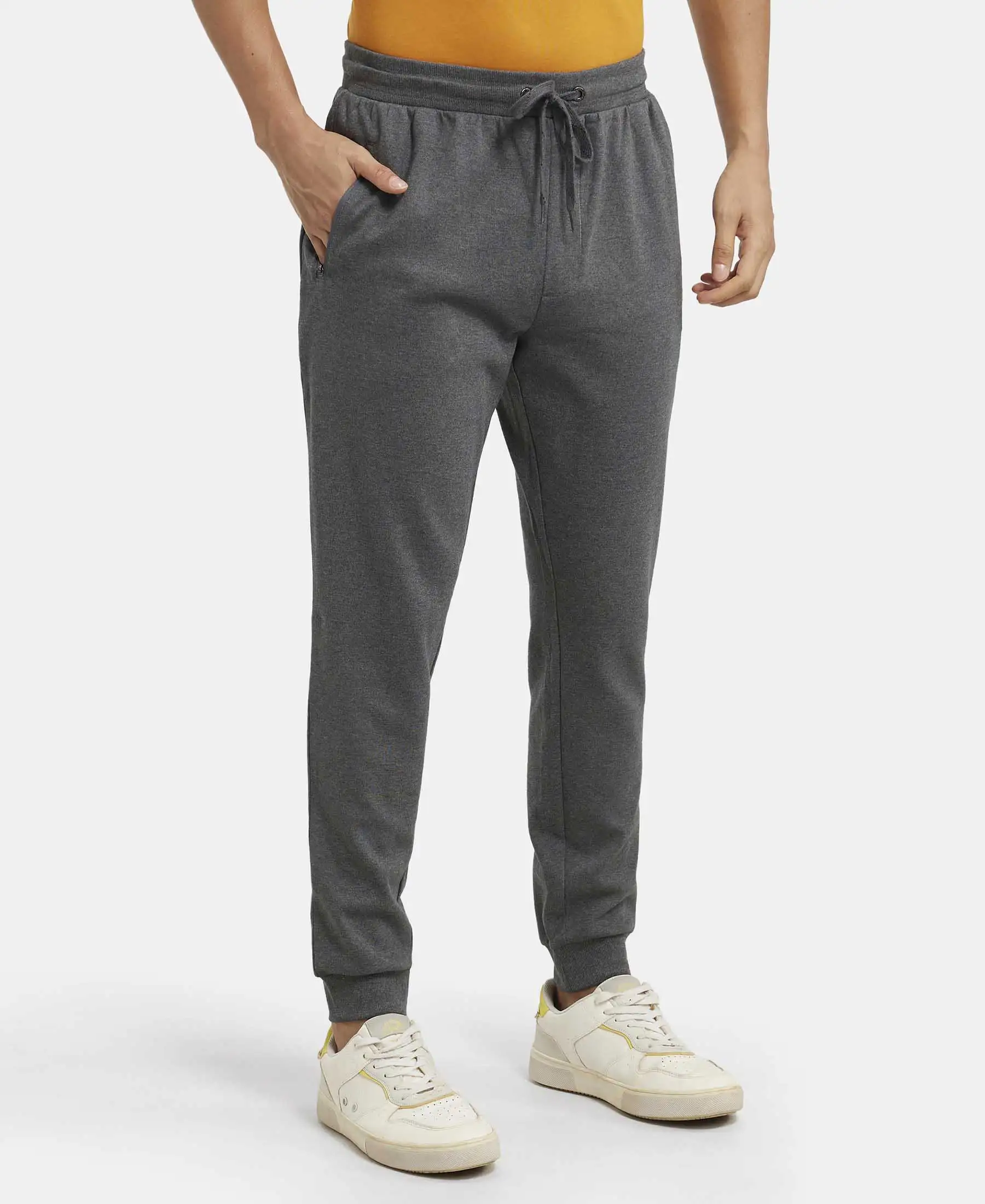 Super Combed Cotton Rich Slim Fit Jogger with Zipper Pockets - Charcoal Melange - Image 2
