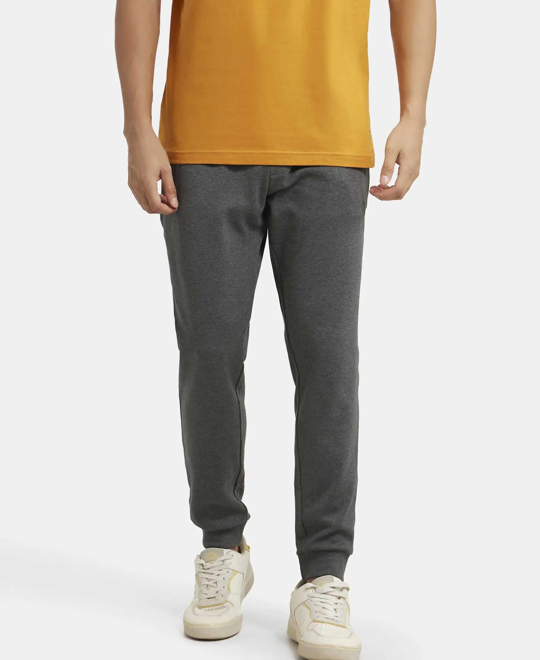 Super Combed Cotton Rich Slim Fit Jogger with Zipper Pockets - Charcoal Melange - Image 5