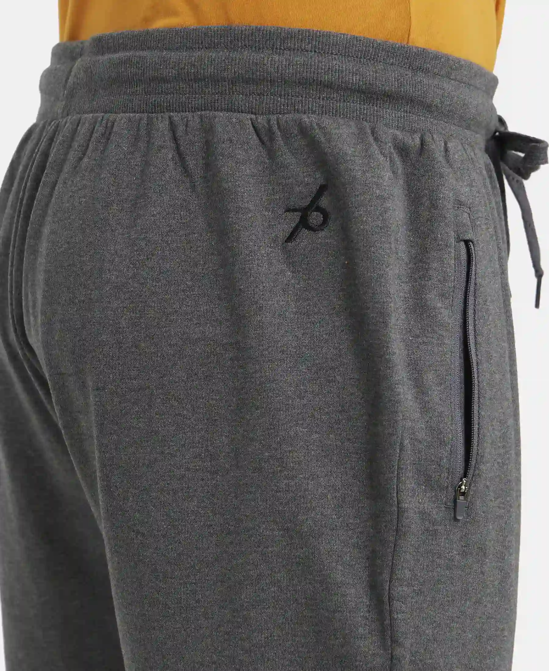 Super Combed Cotton Rich Slim Fit Jogger with Zipper Pockets - Charcoal Melange - Image 7