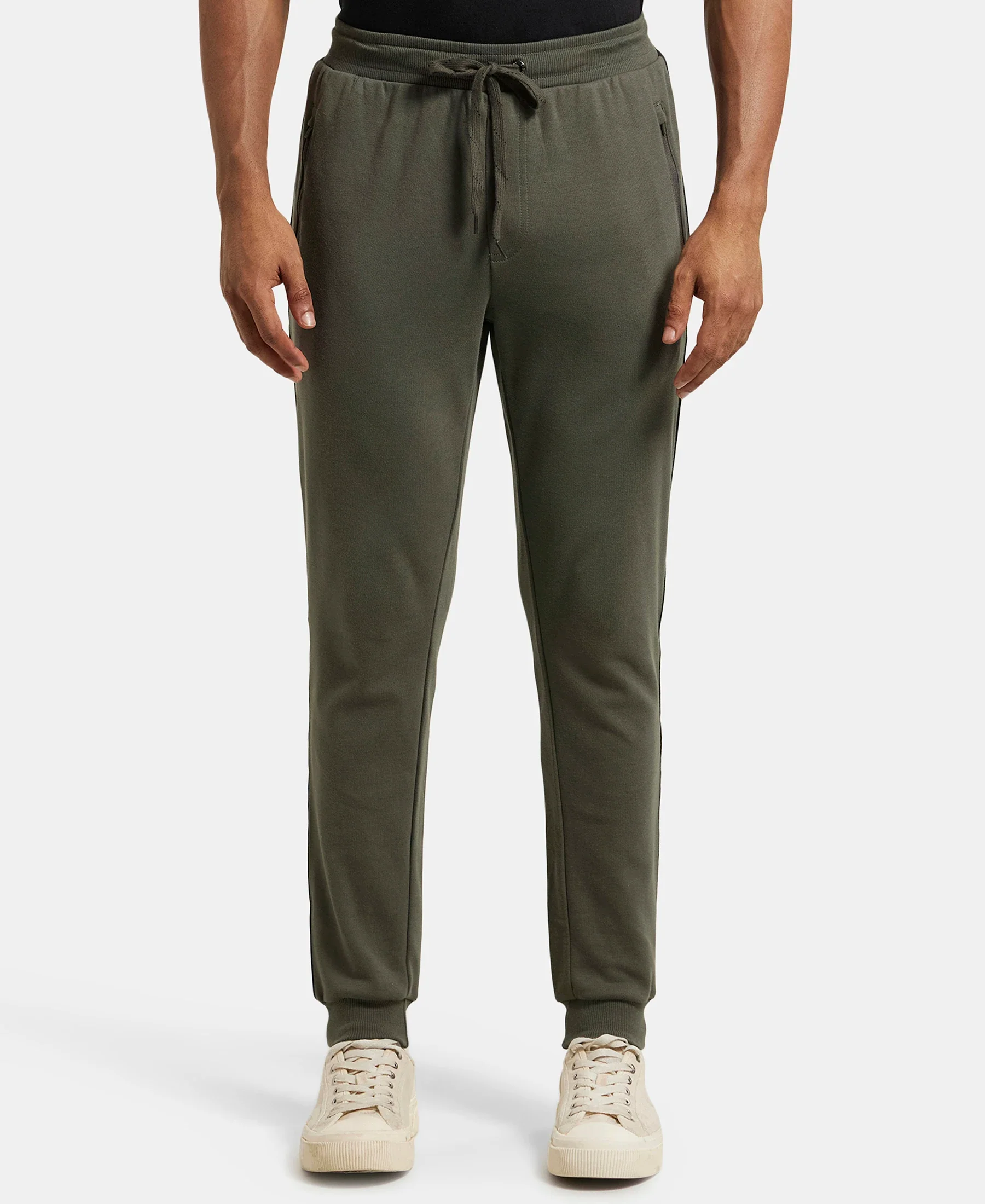 Super Combed Cotton Rich Slim Fit Jogger with Zipper Pockets - Deep Olive