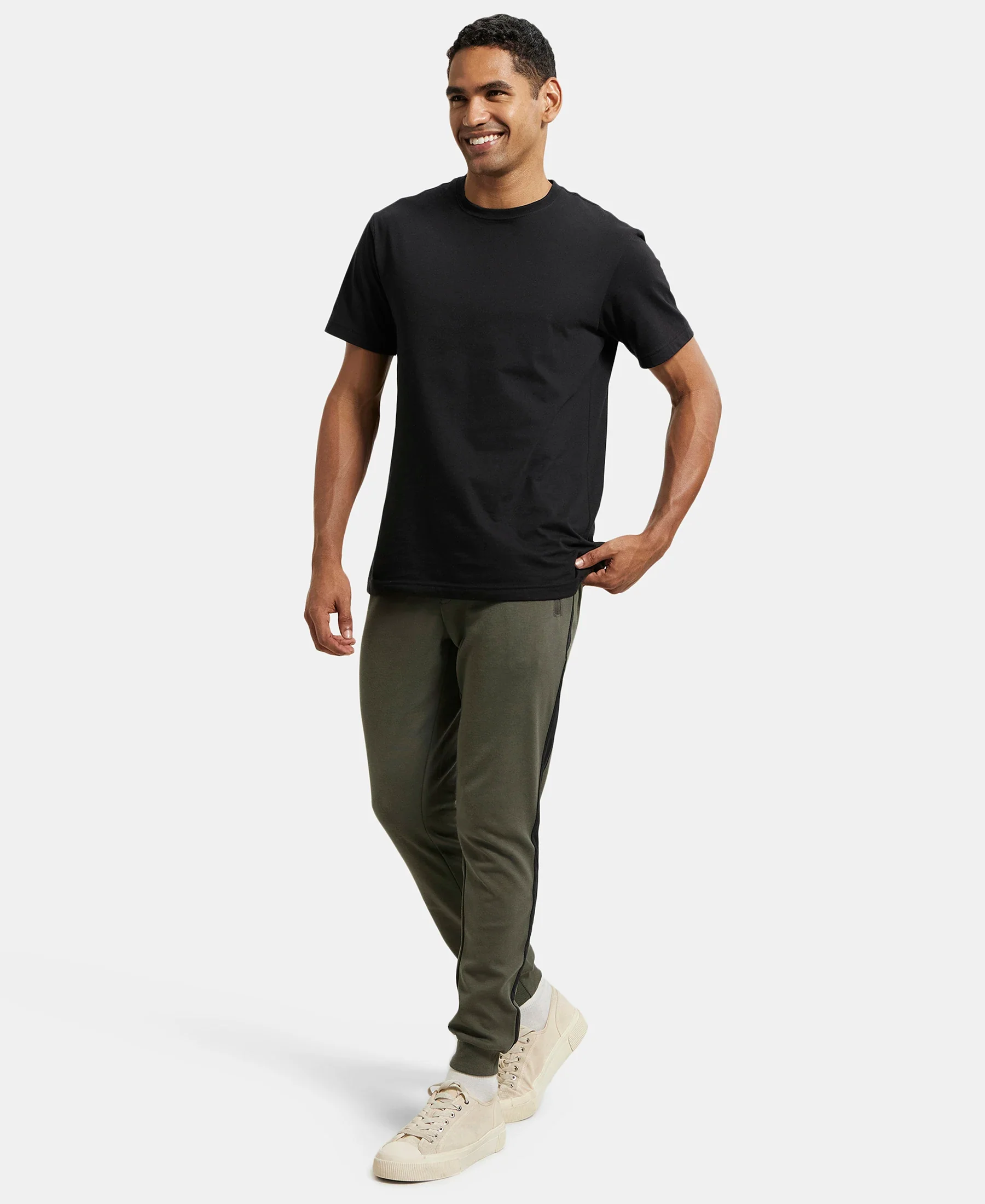 Super Combed Cotton Rich Slim Fit Jogger with Zipper Pockets - Deep Olive - Image 4