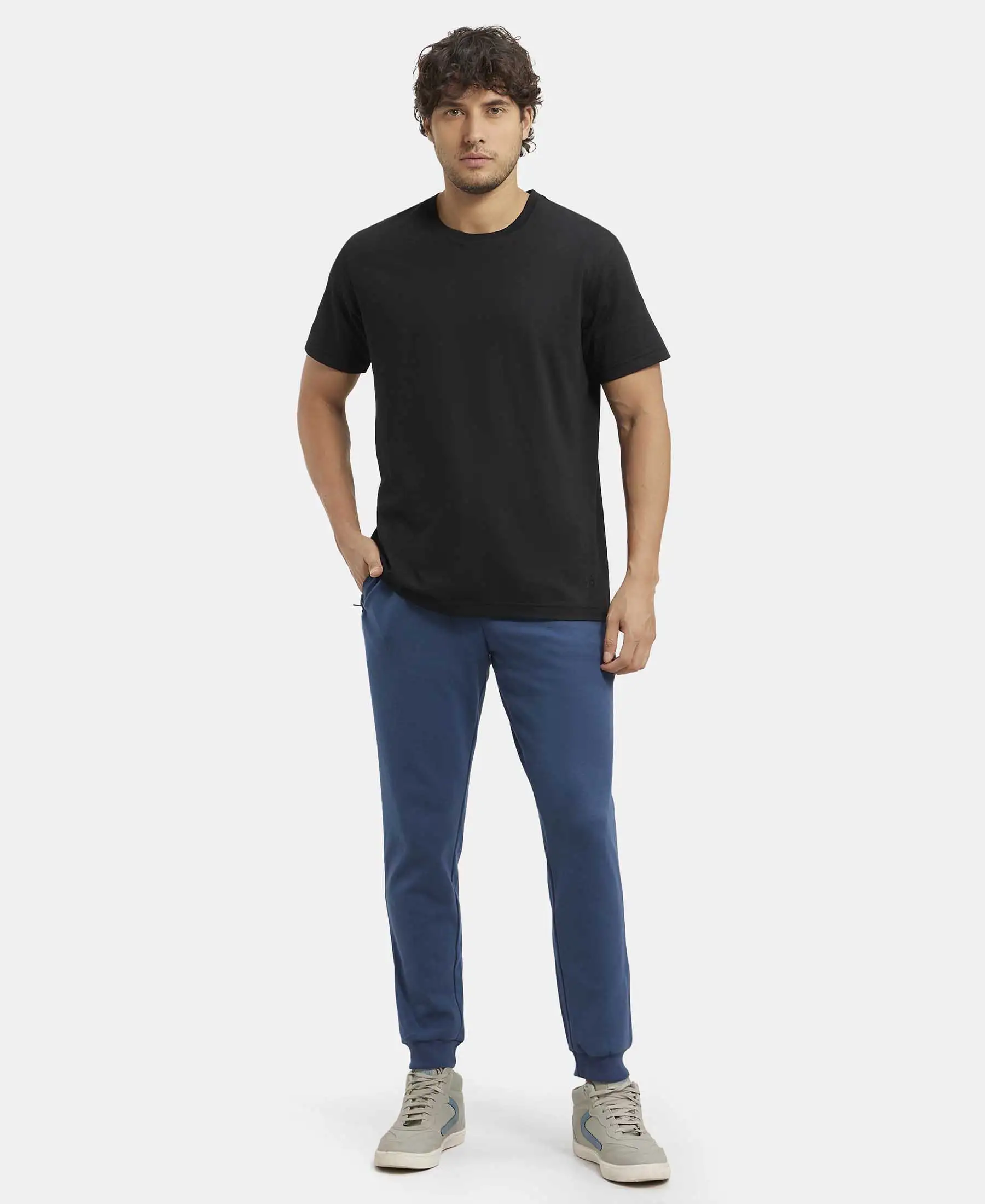 Super Combed Cotton Rich Slim Fit Jogger with Zipper Pockets - Insignia Blue - Image 4