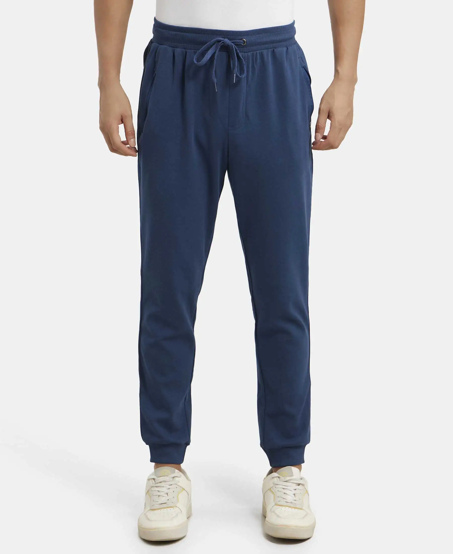 Super Combed Cotton Rich Slim Fit Jogger with Zipper Pockets - Insignia Blue & Navy
