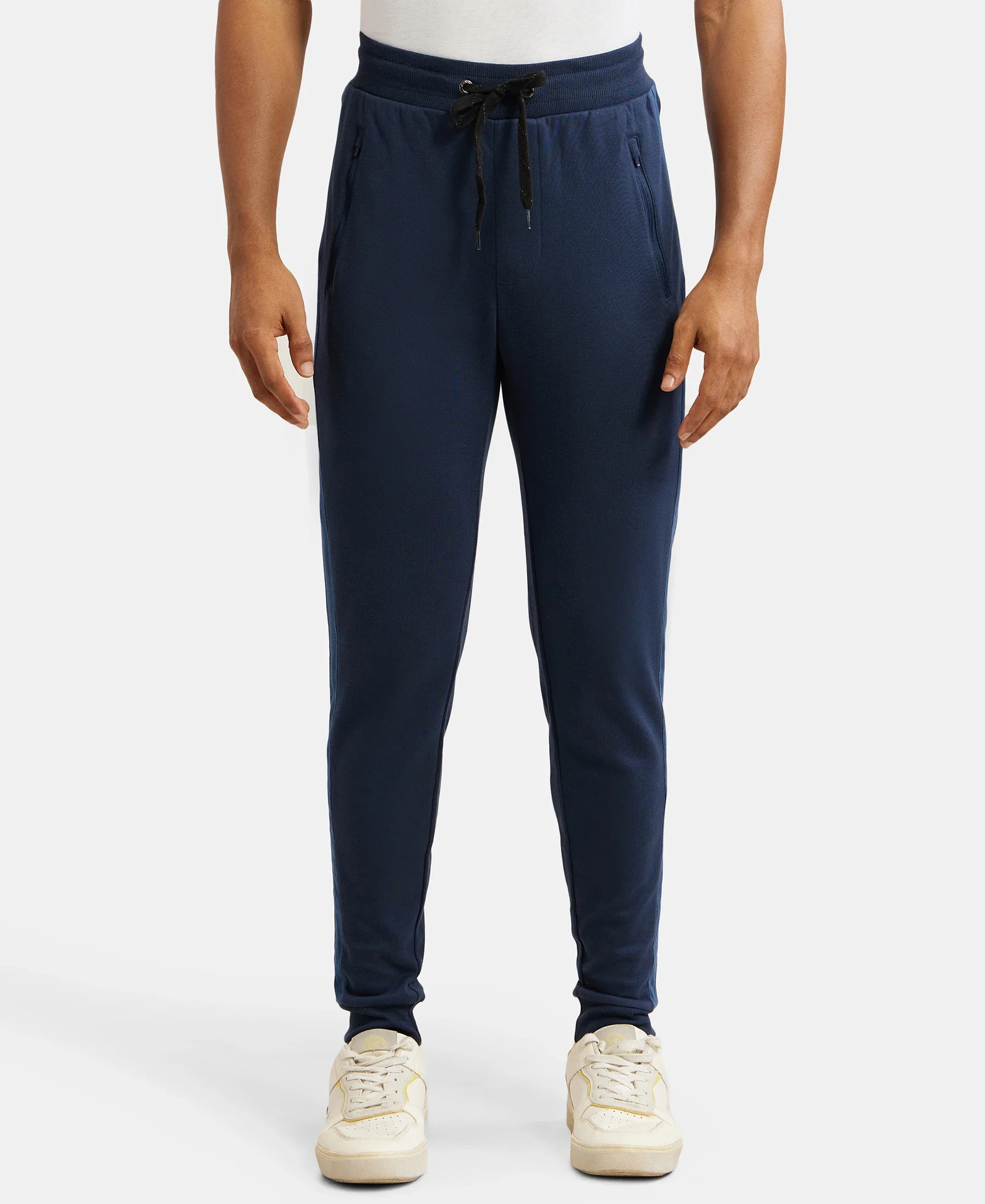 Super Combed Cotton Rich Slim Fit Jogger with Zipper Pockets - Navy