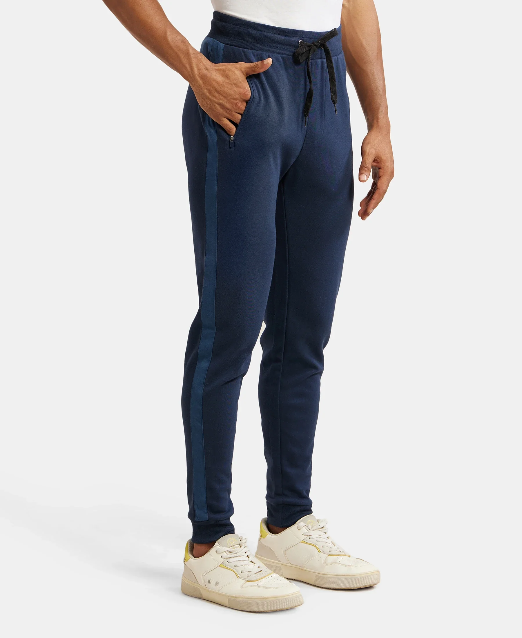 Super Combed Cotton Rich Slim Fit Jogger with Zipper Pockets - Navy - Image 2