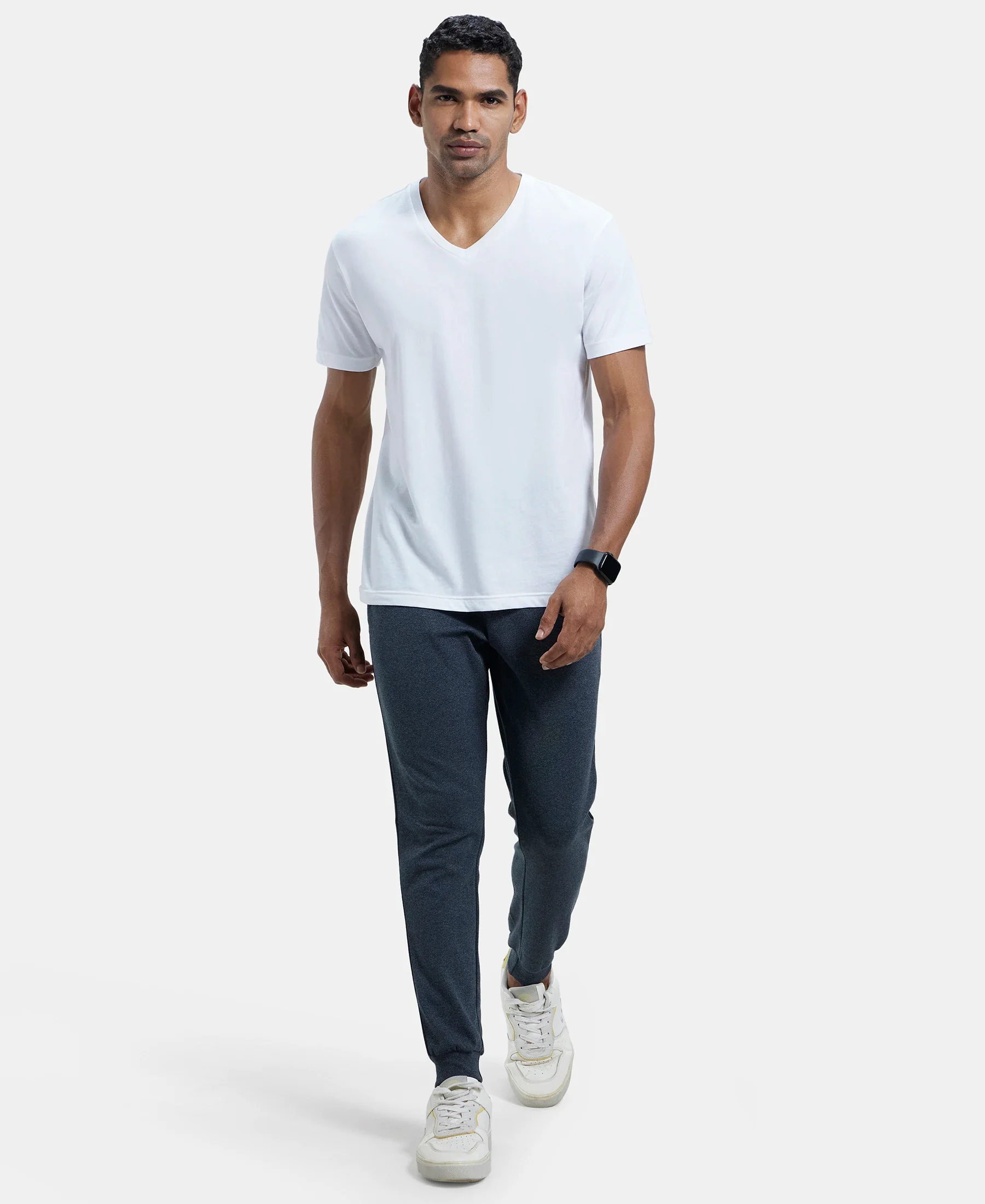 Super Combed Cotton Rich Slim Fit Jogger with Zipper Pockets - True Black Melange & Black - Image 6