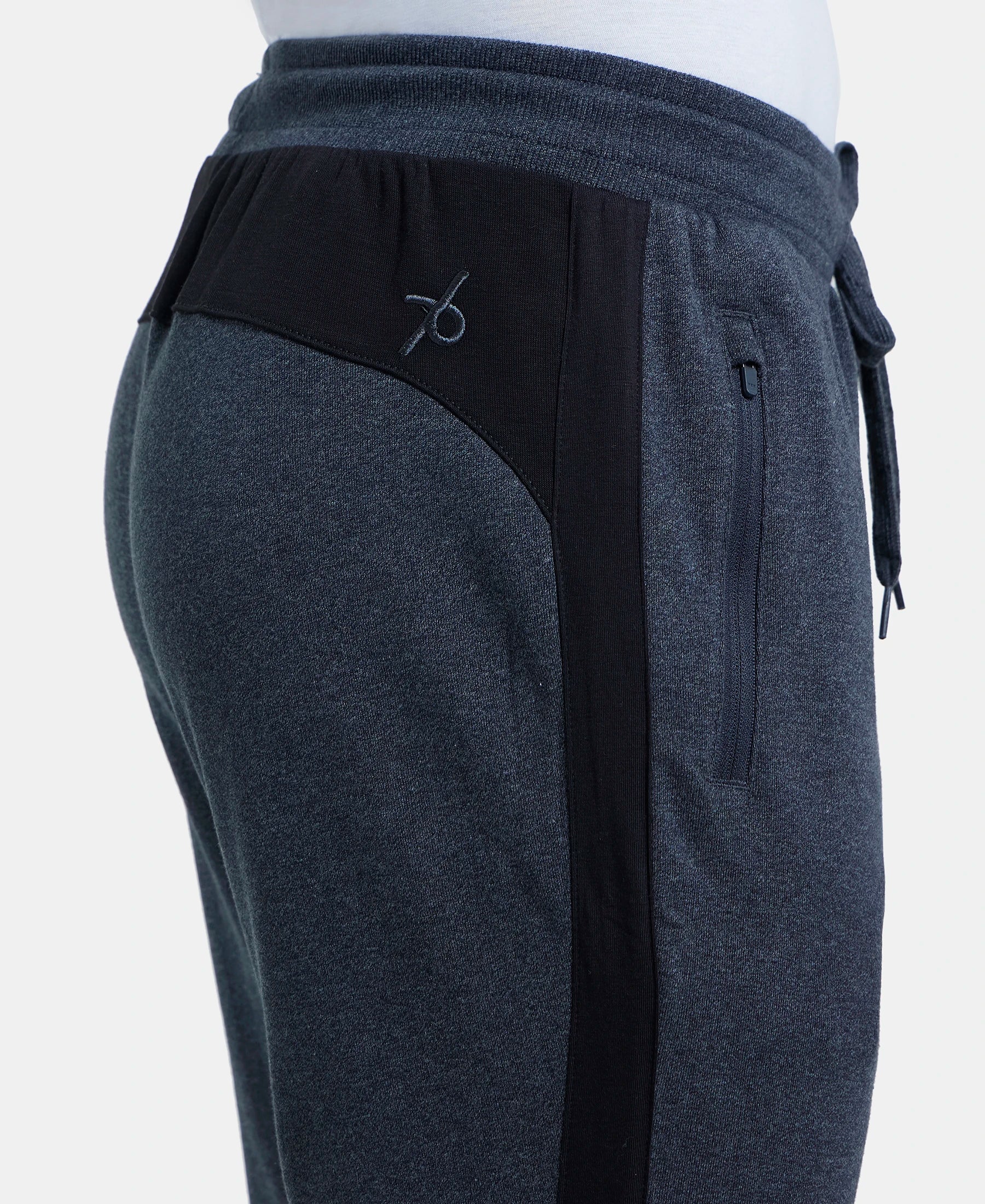 Super Combed Cotton Rich Slim Fit Jogger with Zipper Pockets - True Black Melange & Black - Image 7