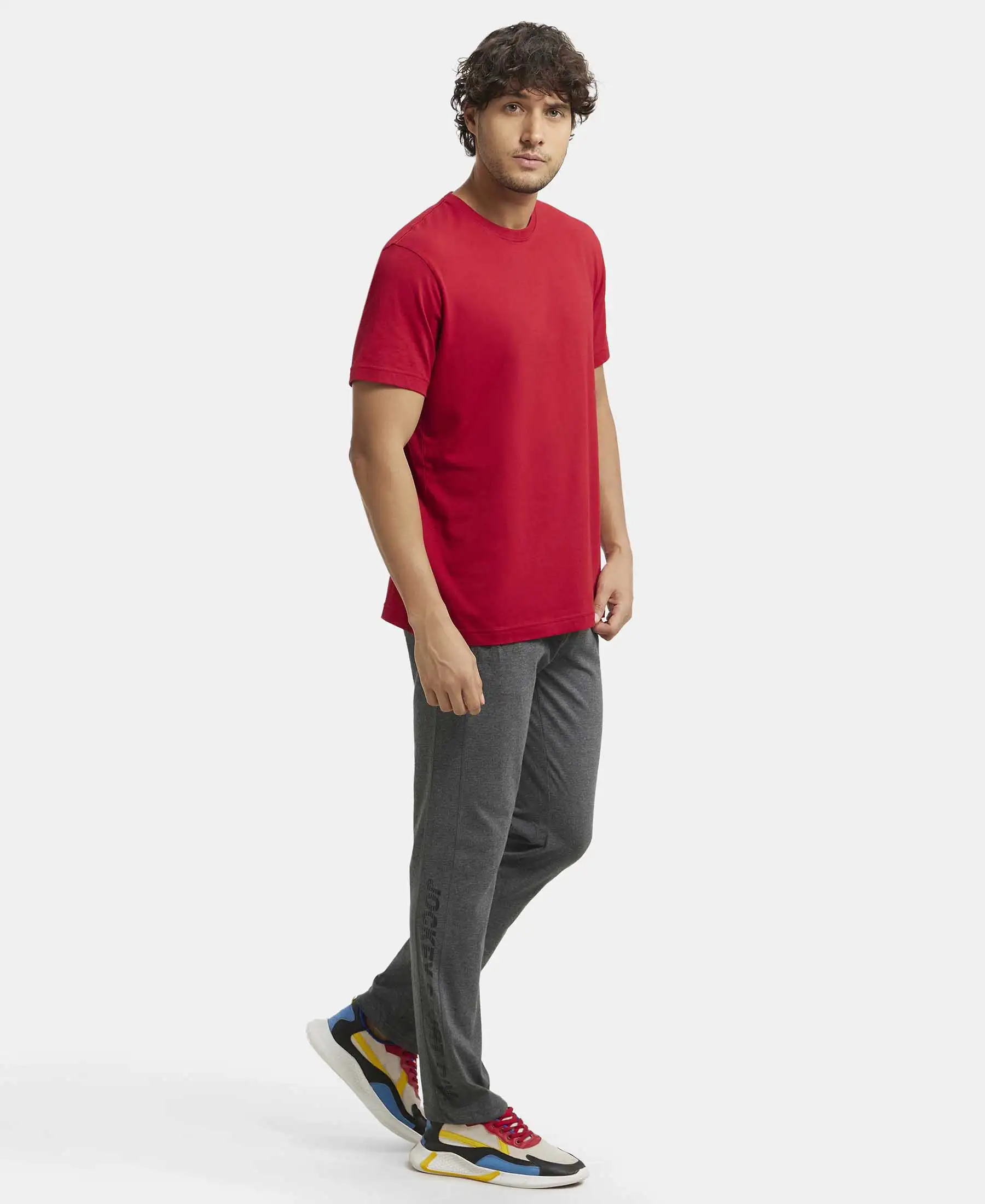Super Combed Cotton Rich Slim Fit Trackpant with Side Zipper Pockets - Charcoal Melange & Black - Image 6