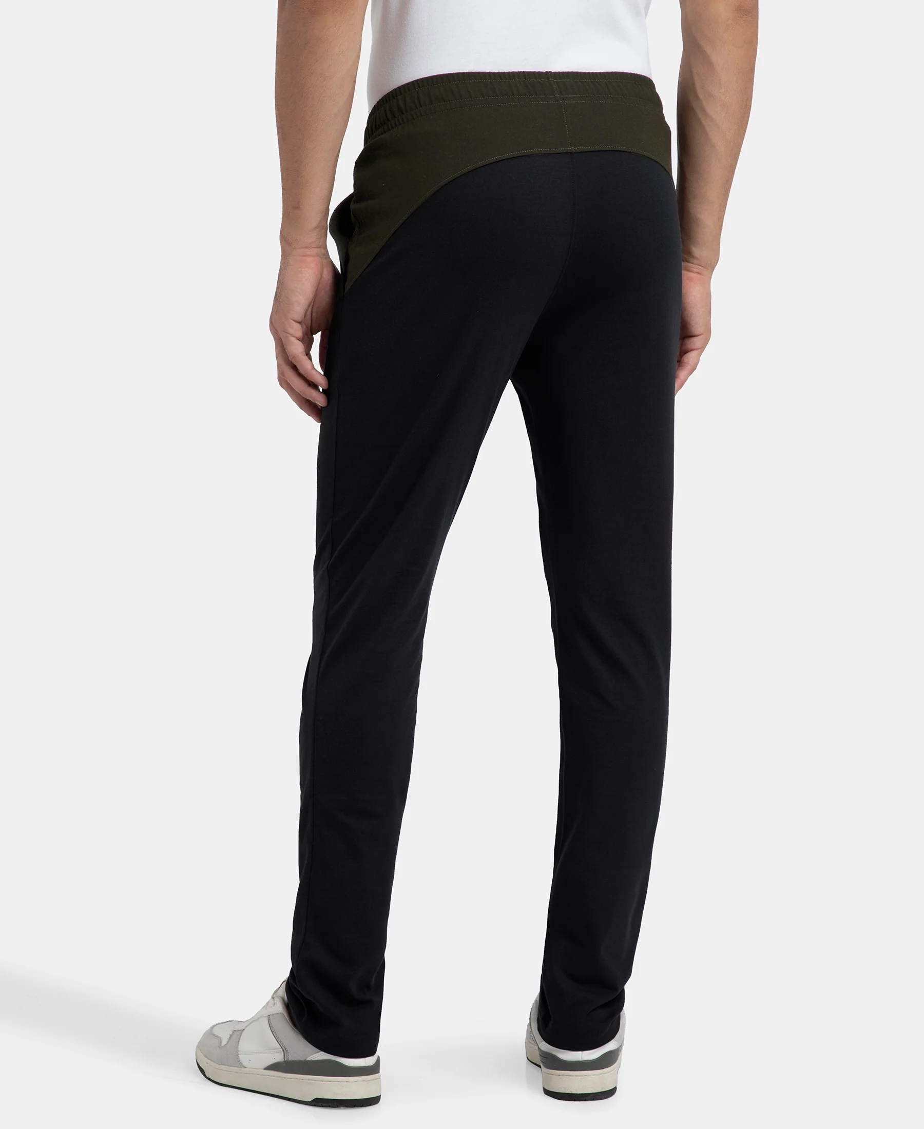 Super Combed Cotton Rich Slim Fit Trackpant with Zipper Media Pocket - Black - Image 3