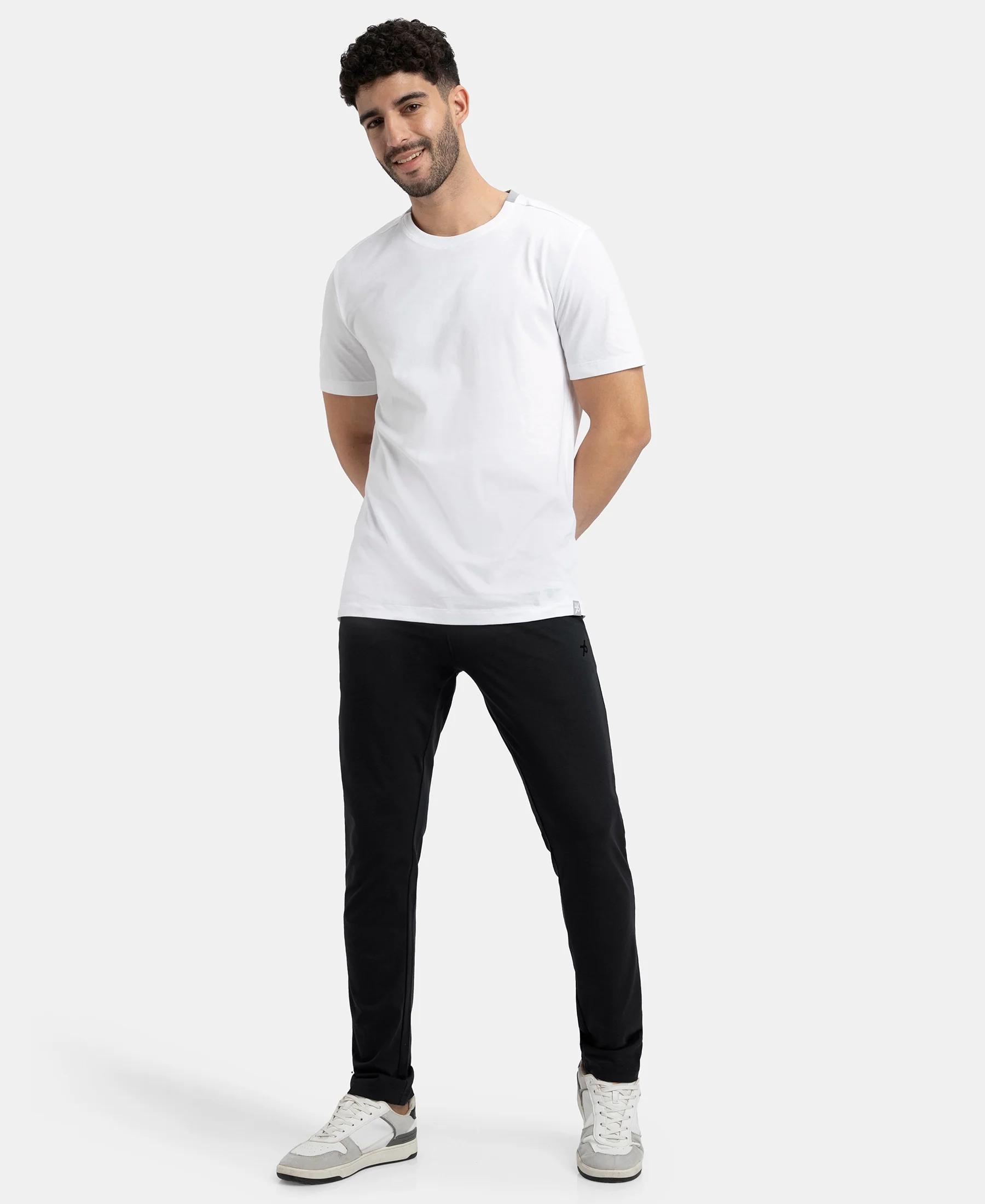 Super Combed Cotton Rich Slim Fit Trackpant with Zipper Media Pocket - Black - Image 4