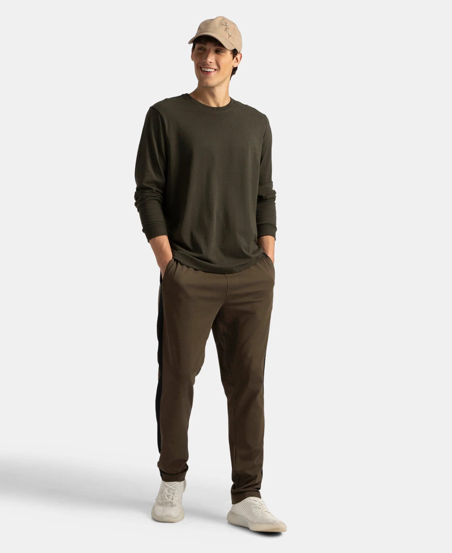 Super Combed Cotton Rich Slim Fit Trackpant with Zipper Media Pocket - Black Olive - Image 4