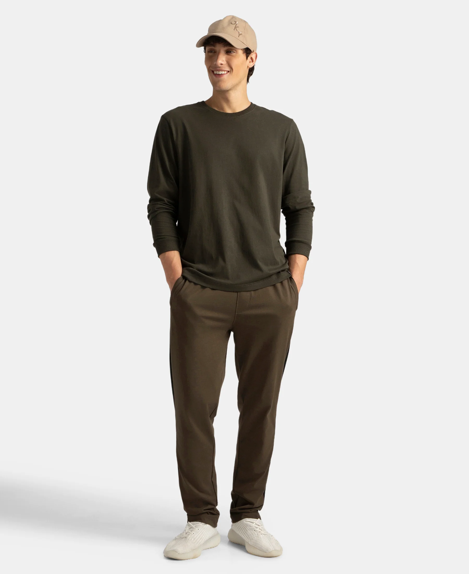 Super Combed Cotton Rich Slim Fit Trackpant with Zipper Media Pocket - Black Olive - Image 6