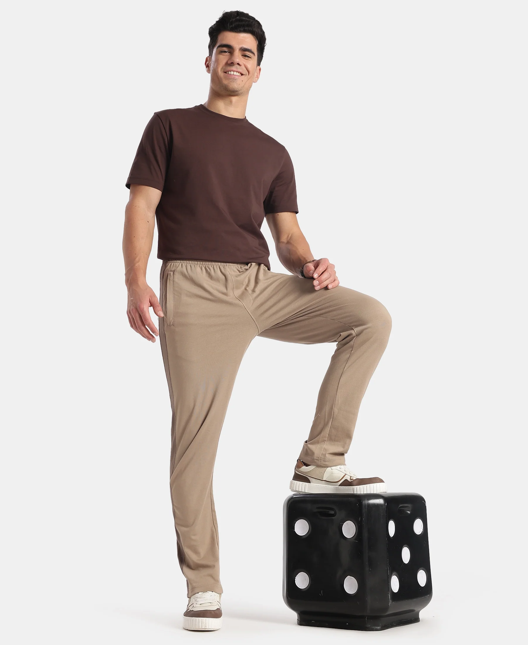 Super Combed Cotton Rich Slim Fit Trackpant with Zipper Media Pocket - Desert Taupe - Image 6