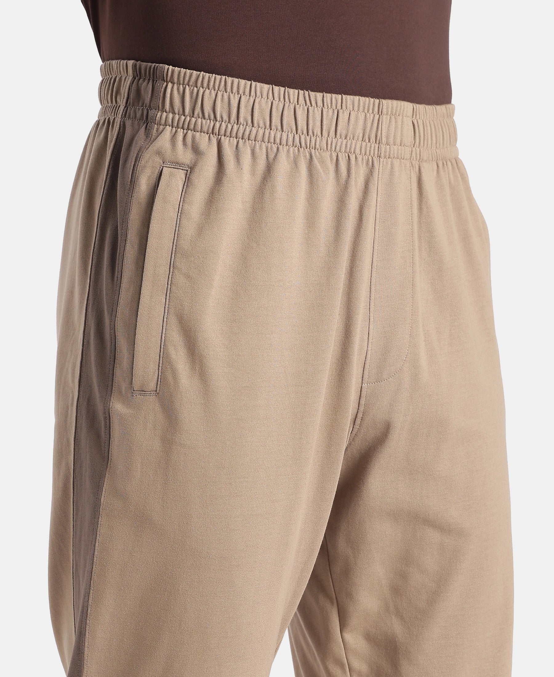 Super Combed Cotton Rich Slim Fit Trackpant with Zipper Media Pocket - Desert Taupe - Image 7