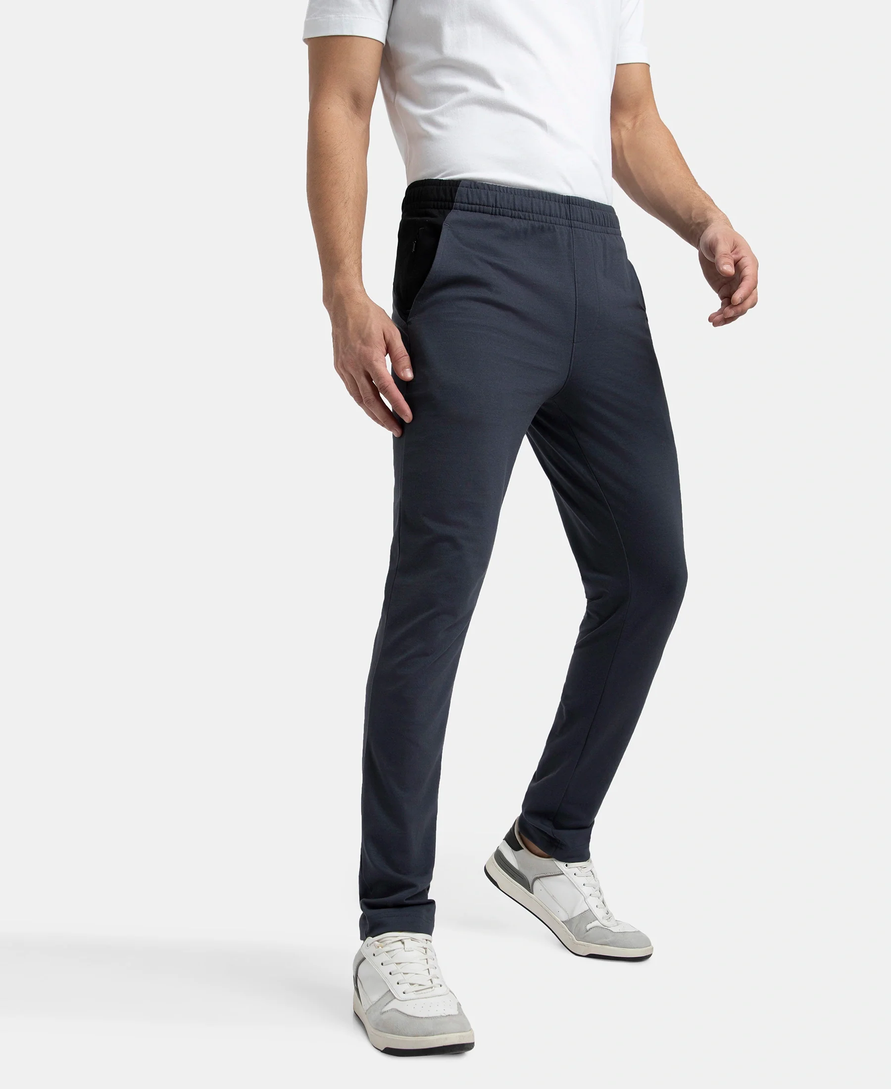 Super Combed Cotton Rich Slim Fit Trackpant with Zipper Media Pocket - Graphite - Image 5