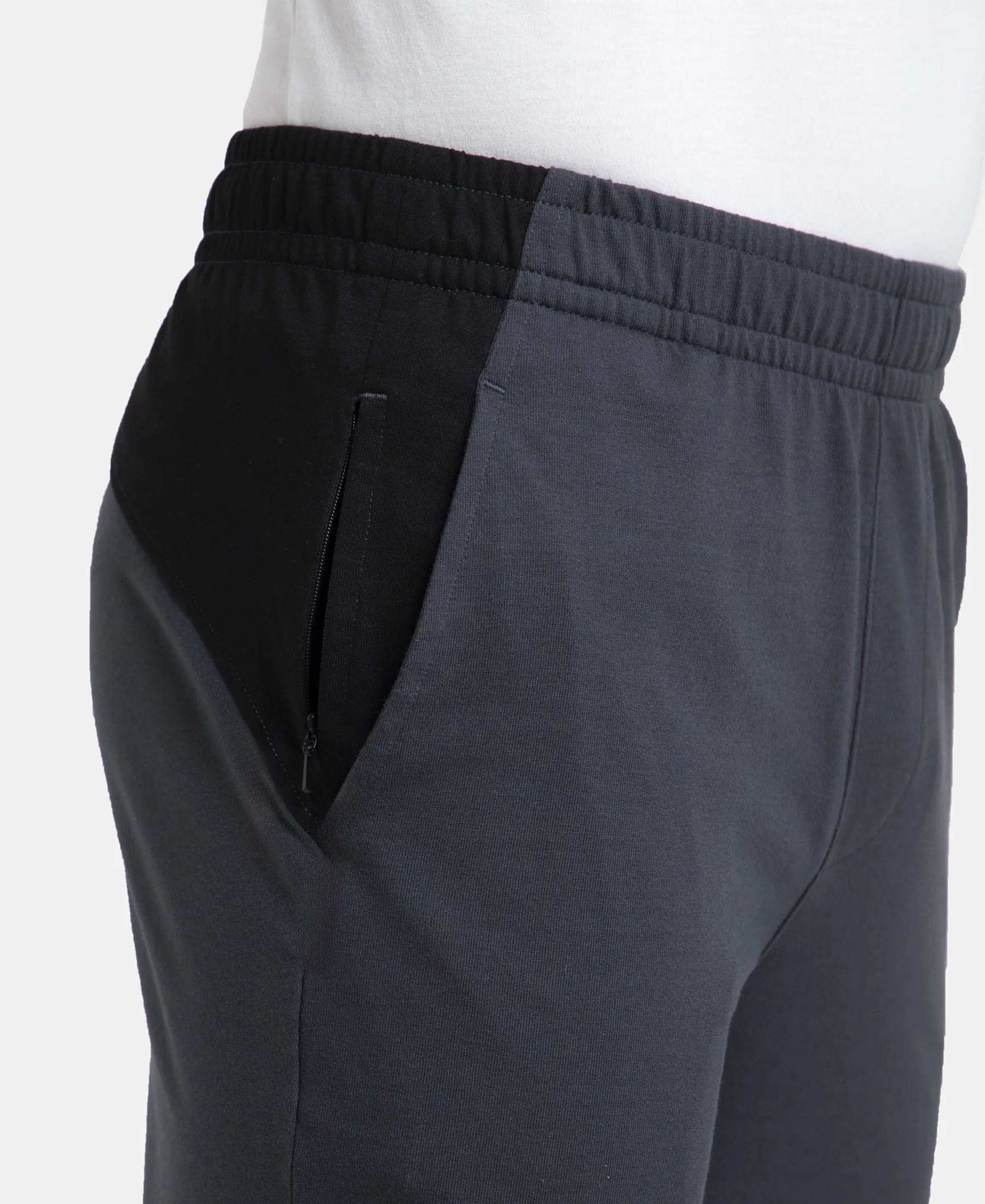 Super Combed Cotton Rich Slim Fit Trackpant with Zipper Media Pocket - Graphite - Image 7