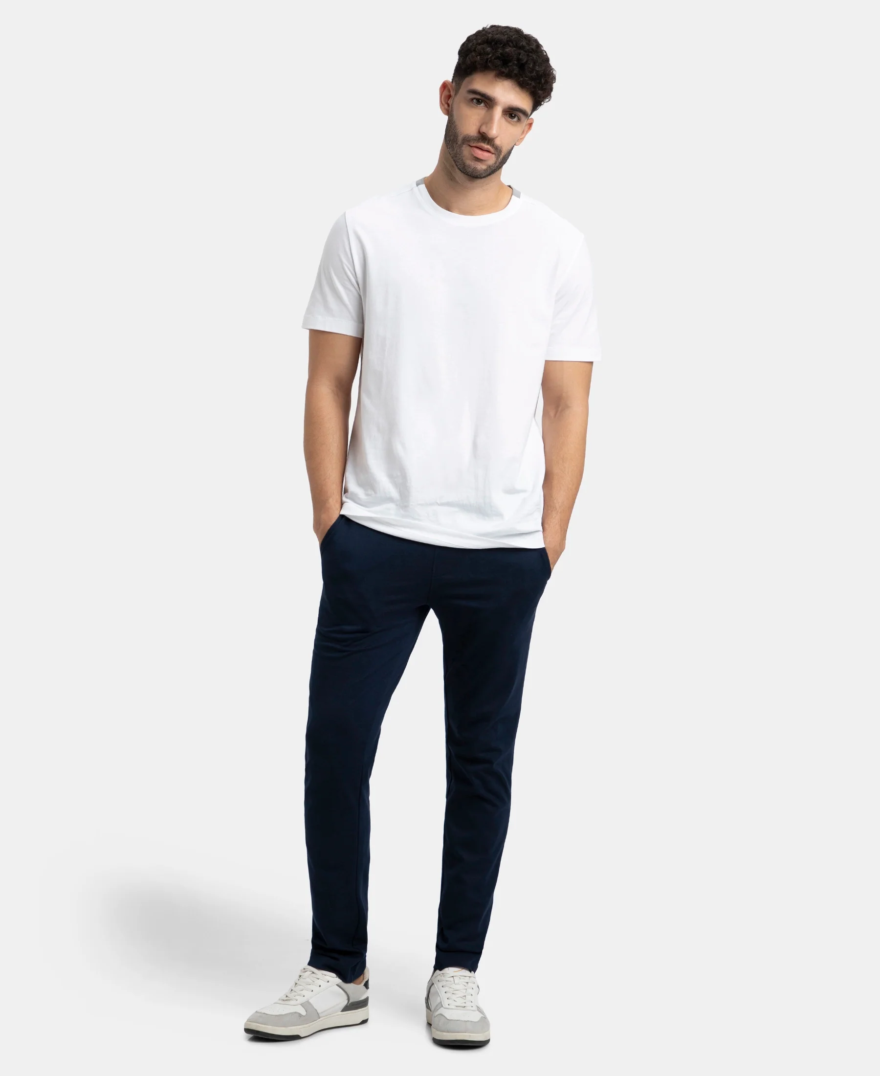 Super Combed Cotton Rich Slim Fit Trackpant with Zipper Media Pocket - Navy - Image 4