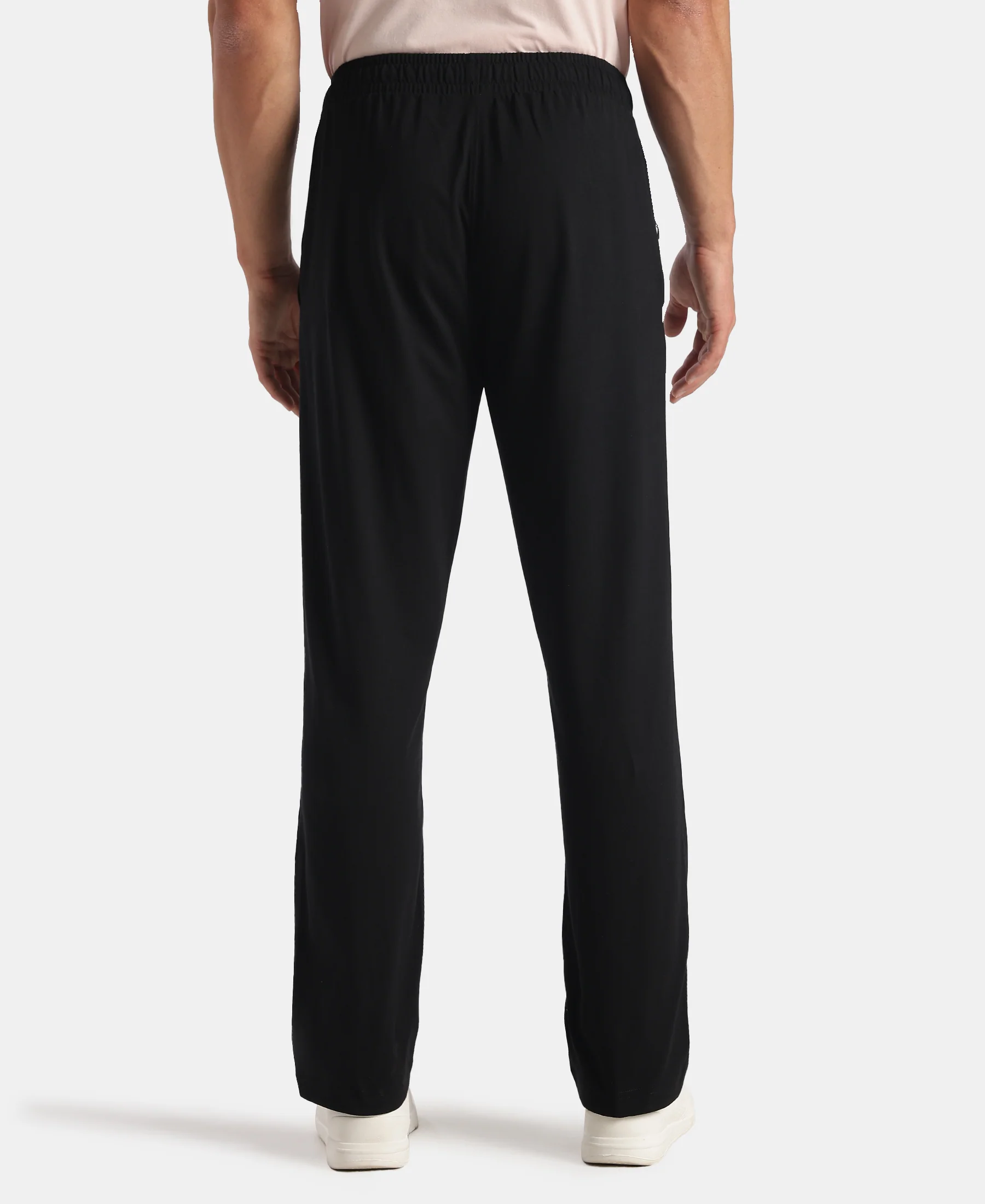 Super Combed Cotton Rich Straight Fit Trackpants with Side and Zipper Media Pockets - Black - Image 3