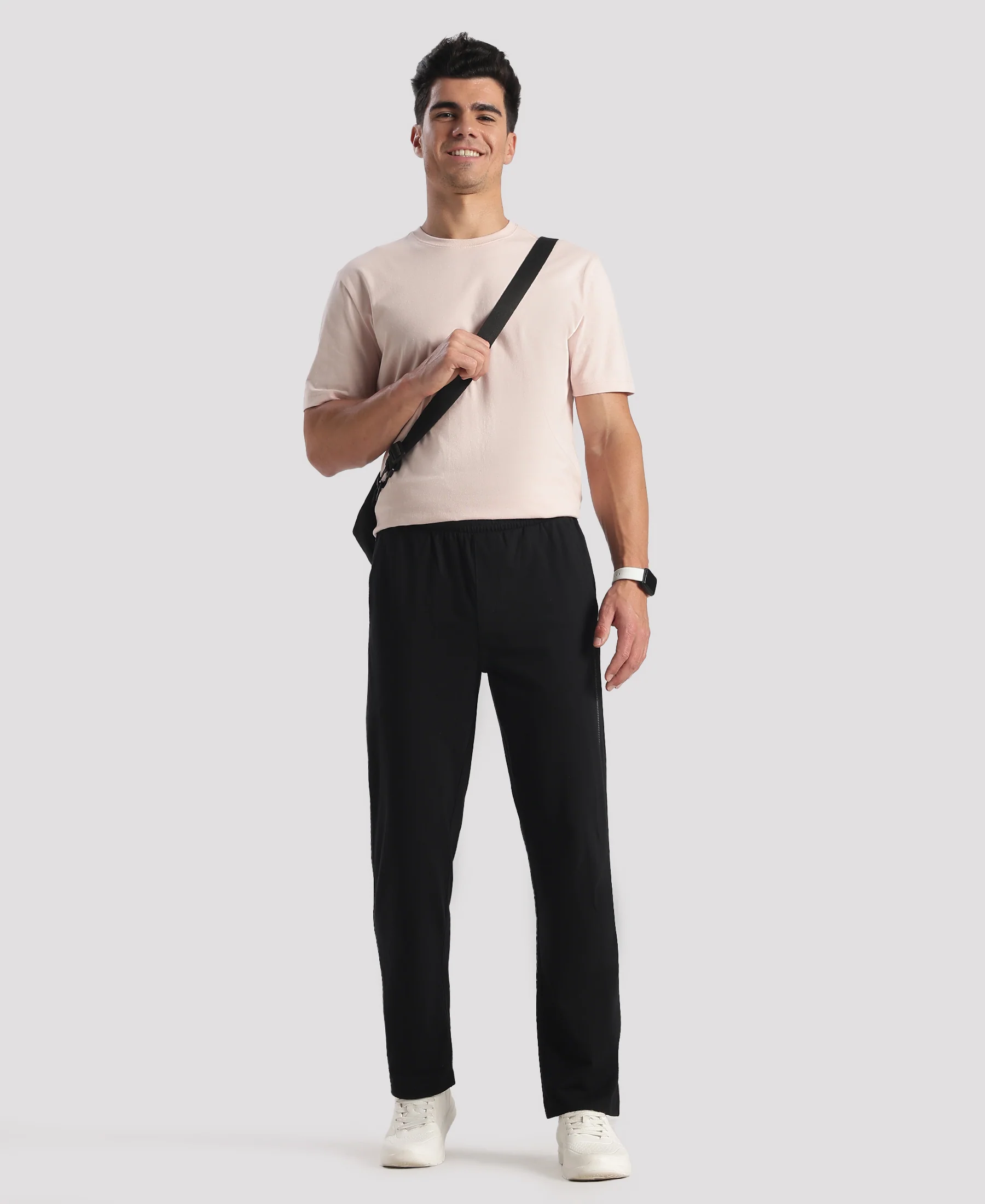 Super Combed Cotton Rich Straight Fit Trackpants with Side and Zipper Media Pockets - Black - Image 4