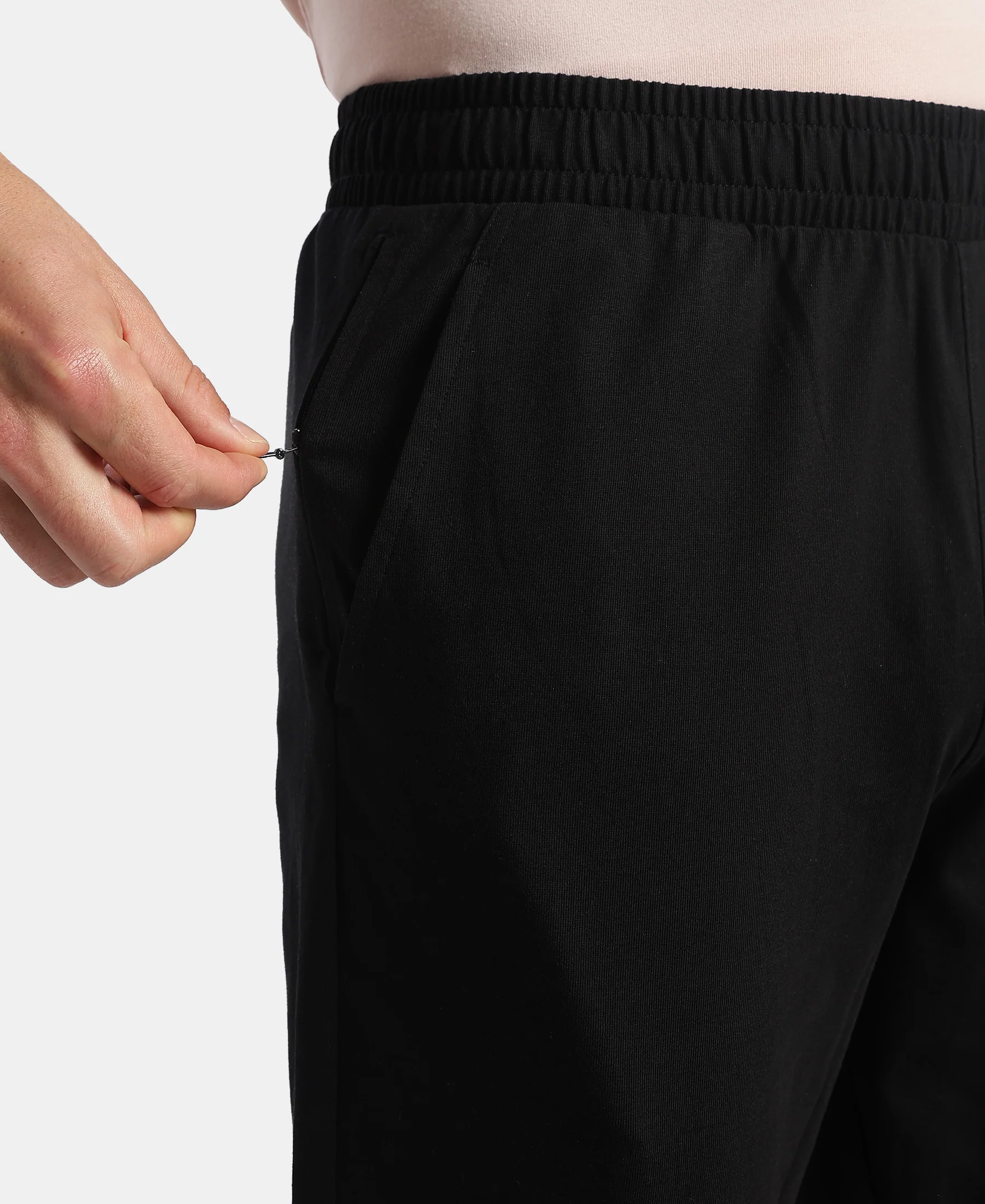 Super Combed Cotton Rich Straight Fit Trackpants with Side and Zipper Media Pockets - Black - Image 6