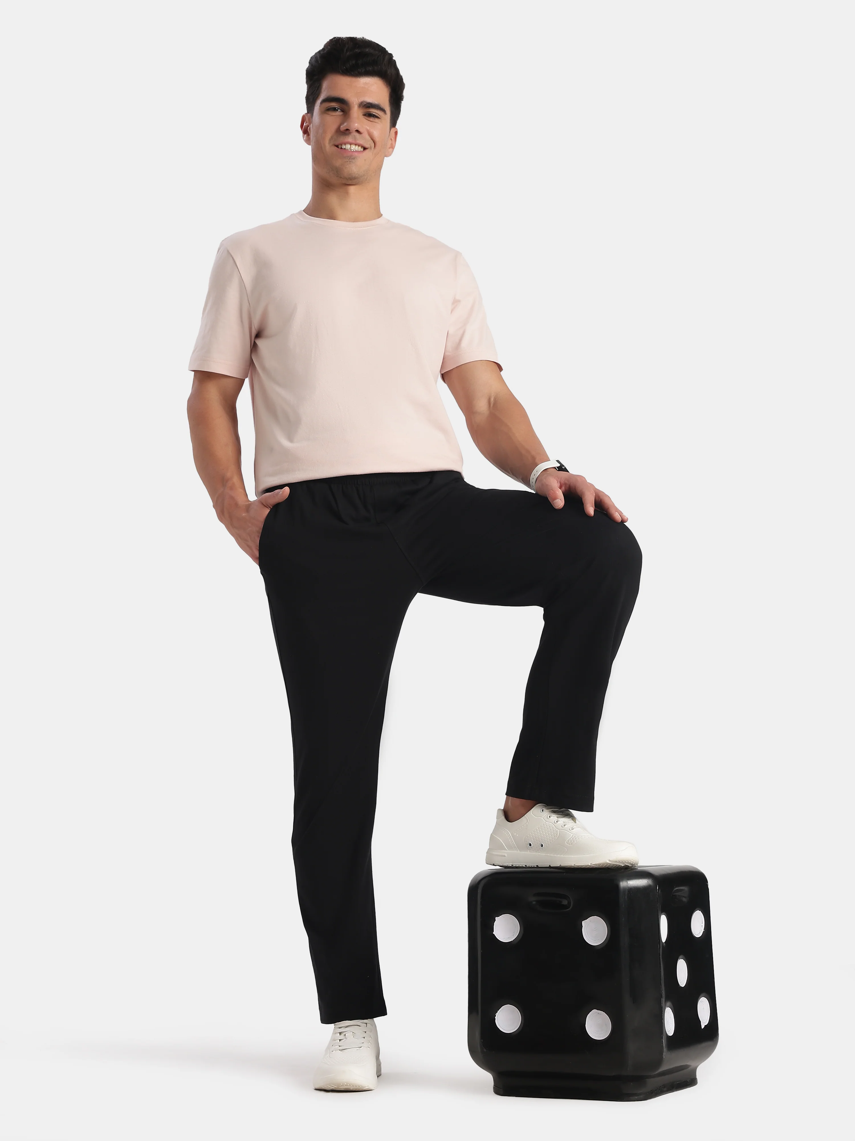 Super Combed Cotton Rich Straight Fit Trackpants with Side and Zipper Media Pockets - Black - Image 8