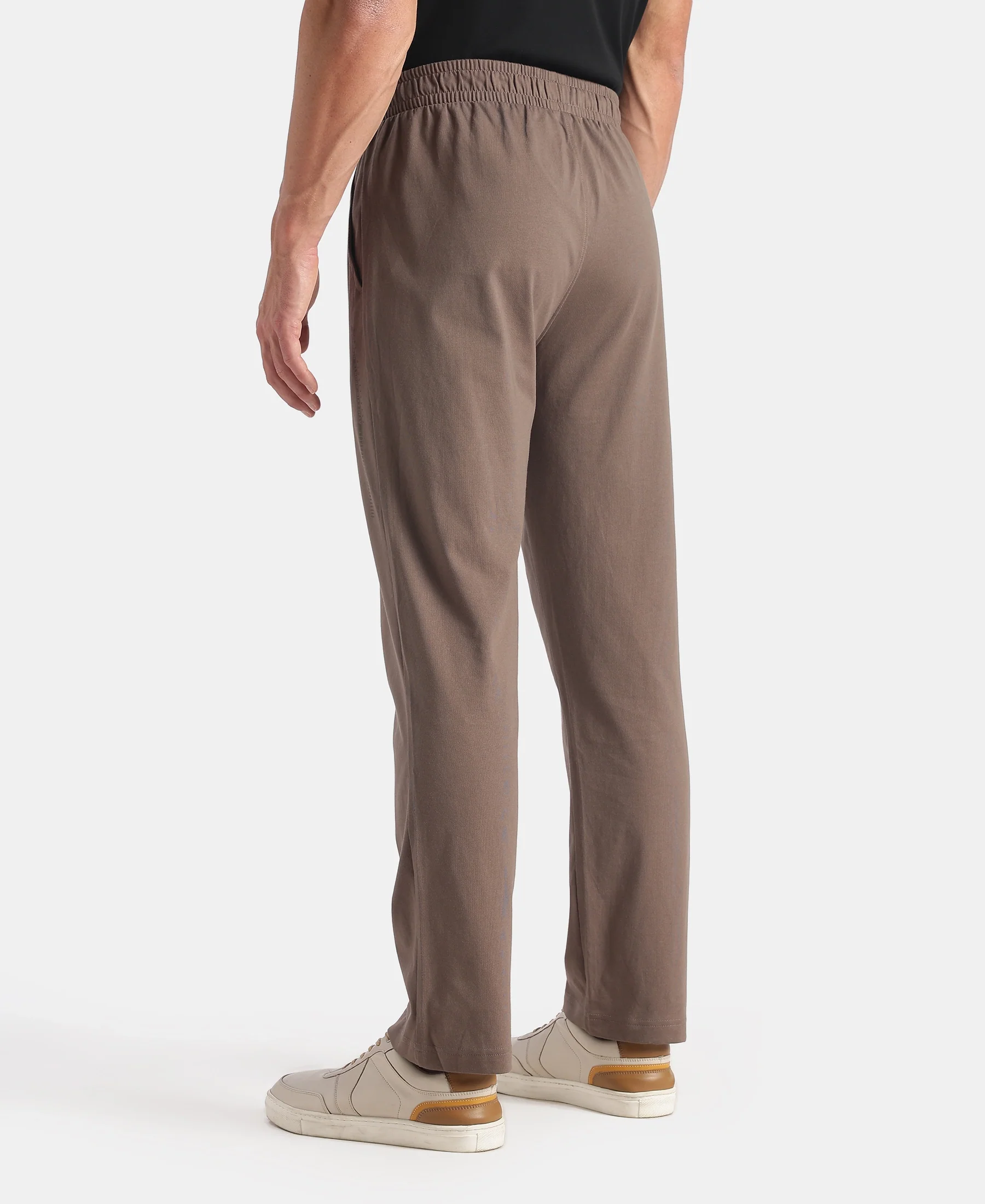 Super Combed Cotton Rich Straight Fit Trackpants with Side and Zipper Media Pockets - Dark Khaki - Image 3