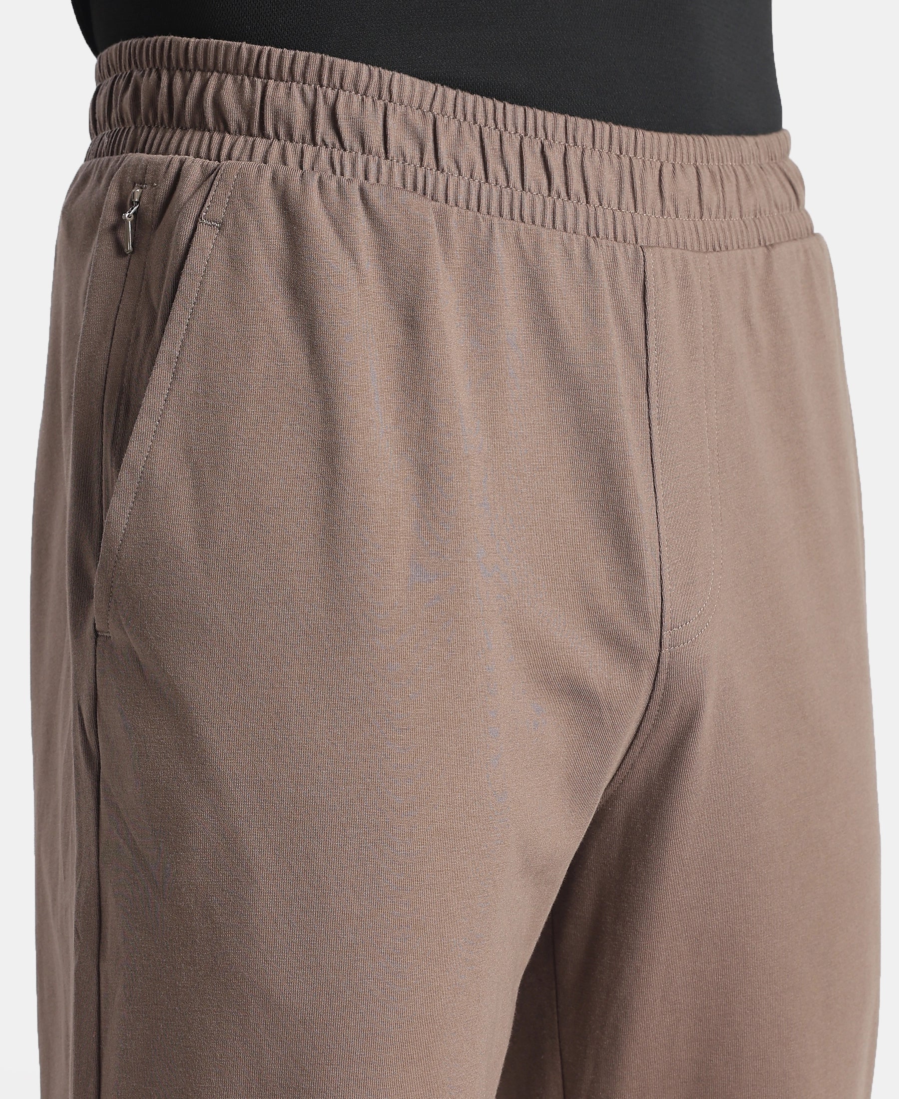 Super Combed Cotton Rich Straight Fit Trackpants with Side and Zipper Media Pockets - Dark Khaki - Image 7