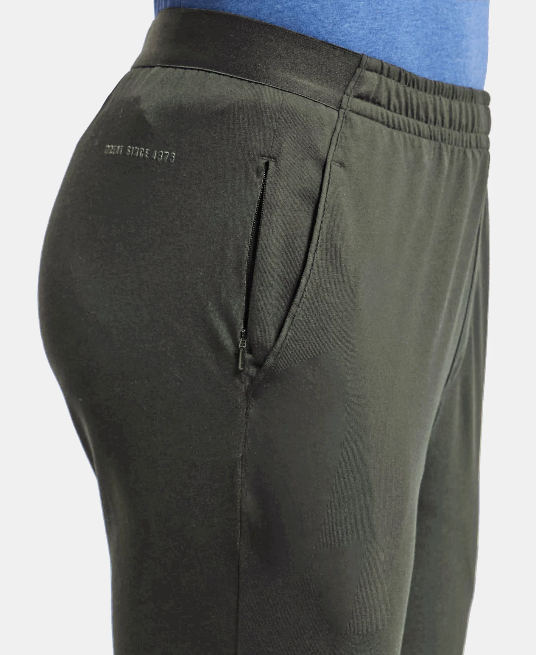 Super Combed Cotton Rich Straight Fit Trackpants with Side and Zipper Media Pockets - Deep Olive - Image 7