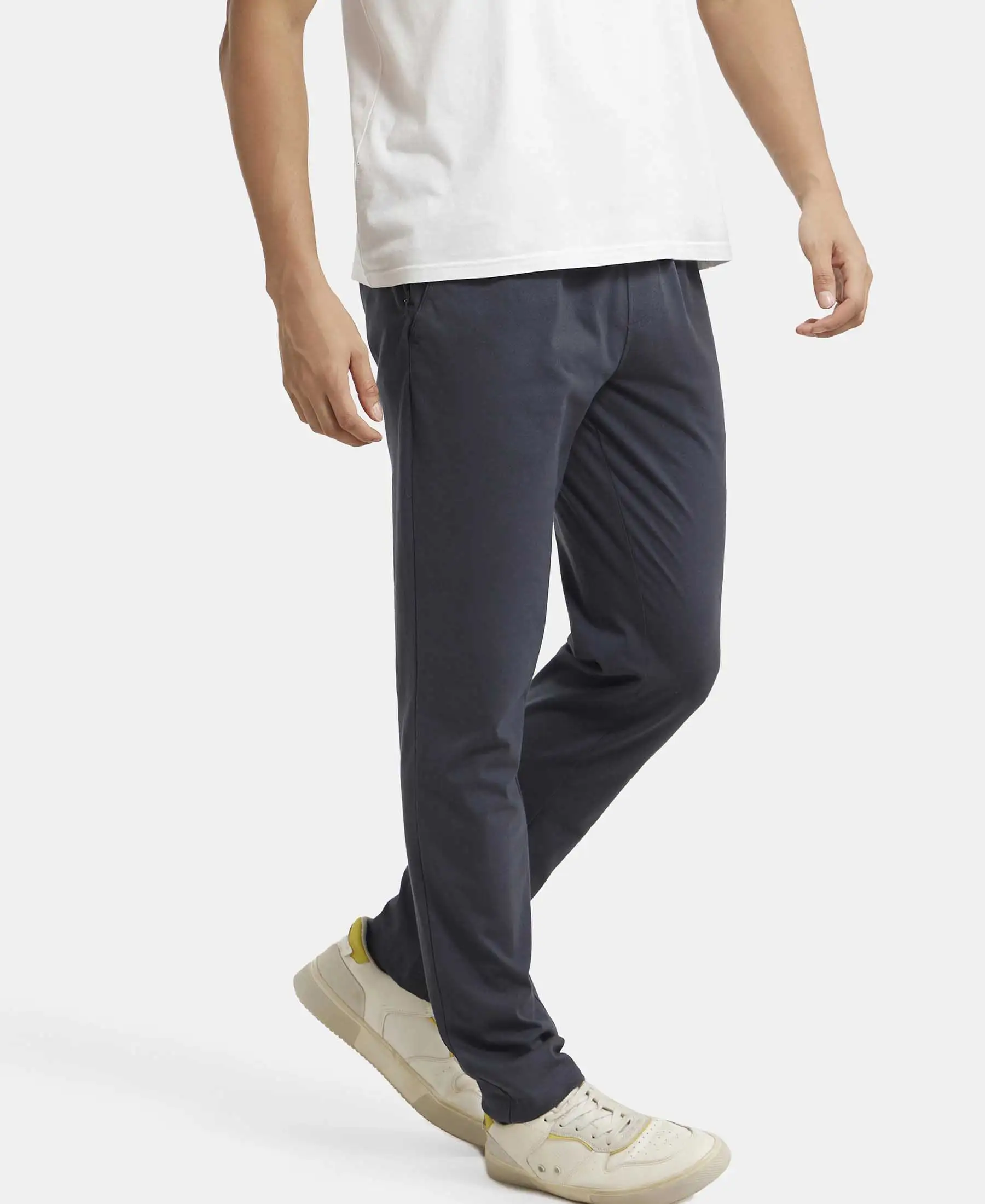 Super Combed Cotton Rich Straight Fit Trackpants with Side and Zipper Media Pockets - Graphite - Image 5