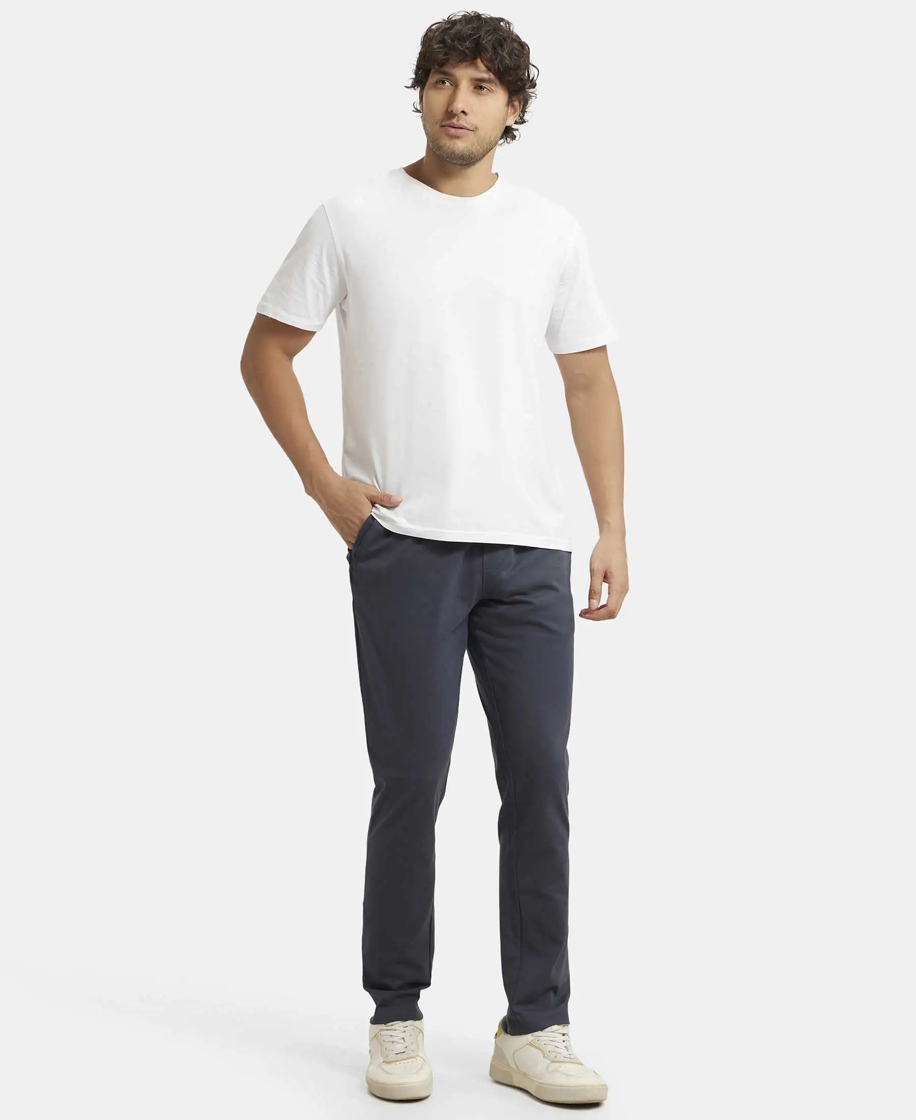 Super Combed Cotton Rich Straight Fit Trackpants with Side and Zipper Media Pockets - Graphite - Image 6