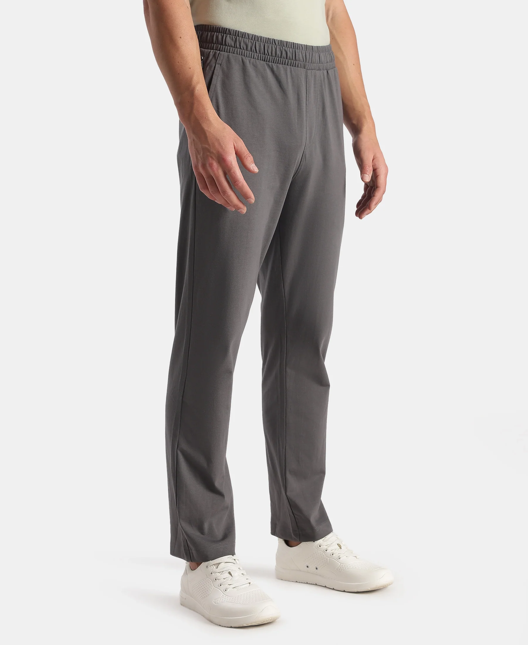 Super Combed Cotton Rich Straight Fit Trackpants with Side and Zipper Media Pockets - Magnet - Image 2