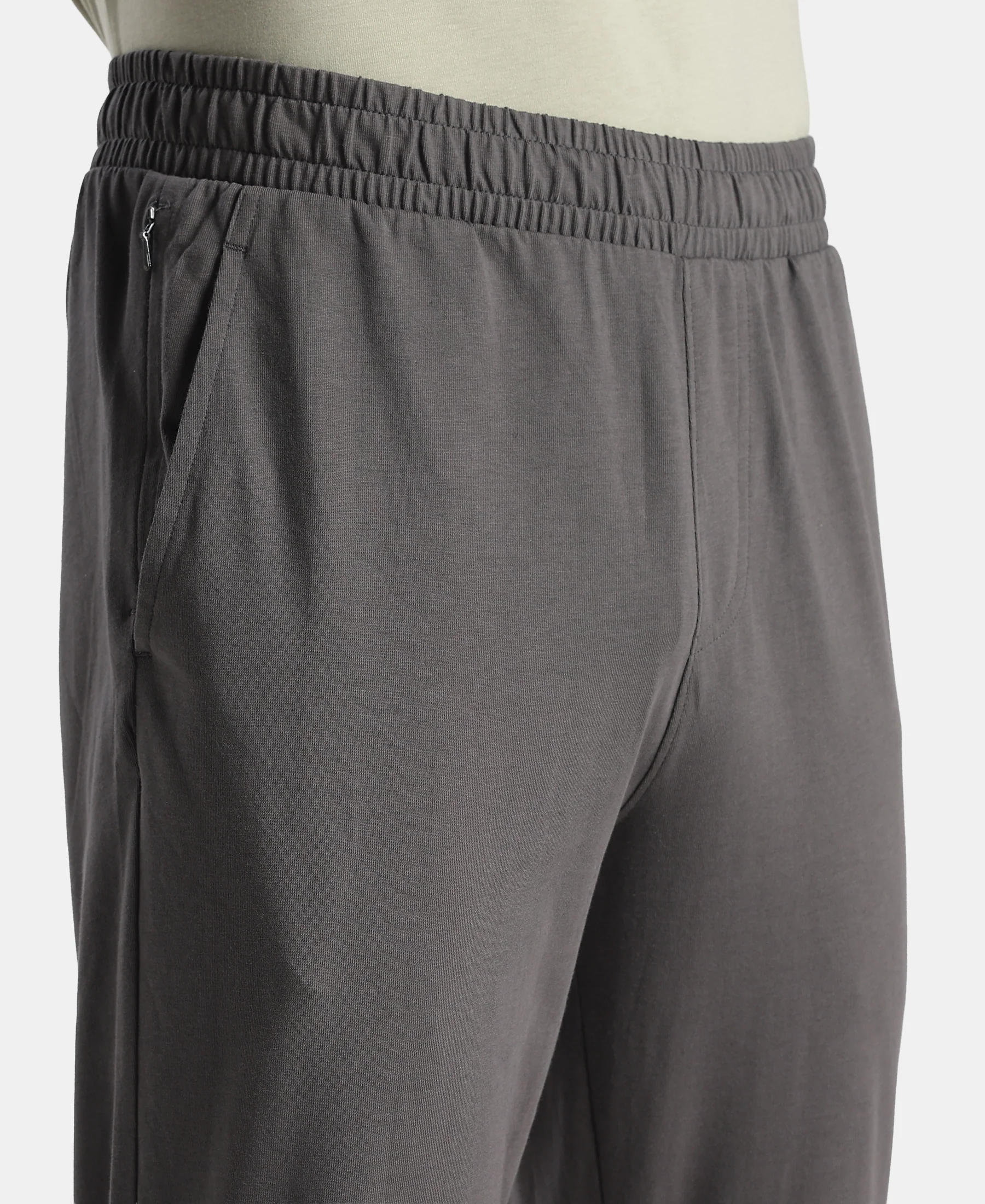Super Combed Cotton Rich Straight Fit Trackpants with Side and Zipper Media Pockets - Magnet - Image 7