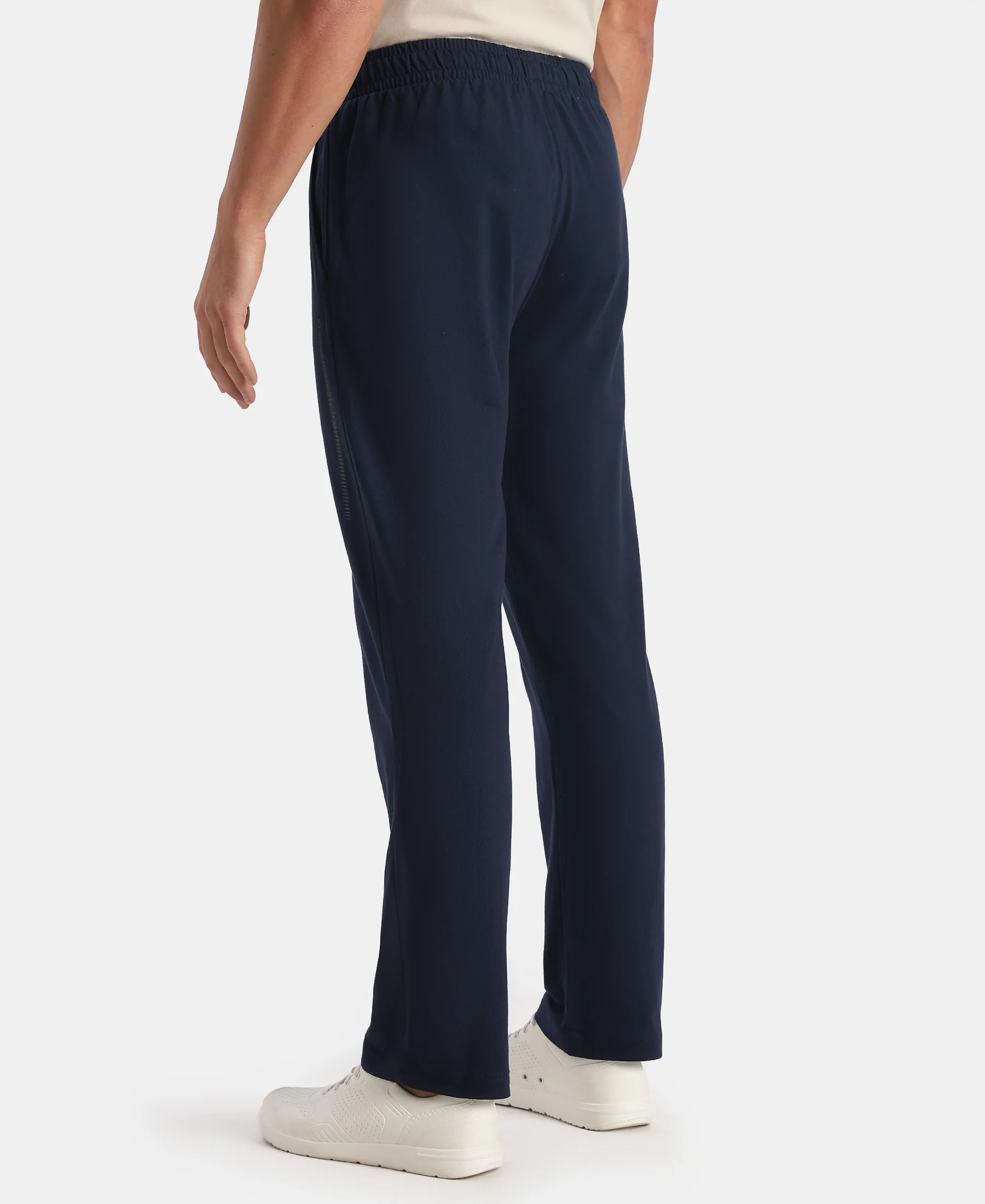 Super Combed Cotton Rich Straight Fit Trackpants with Side and Zipper Media Pockets - Navy - Image 3