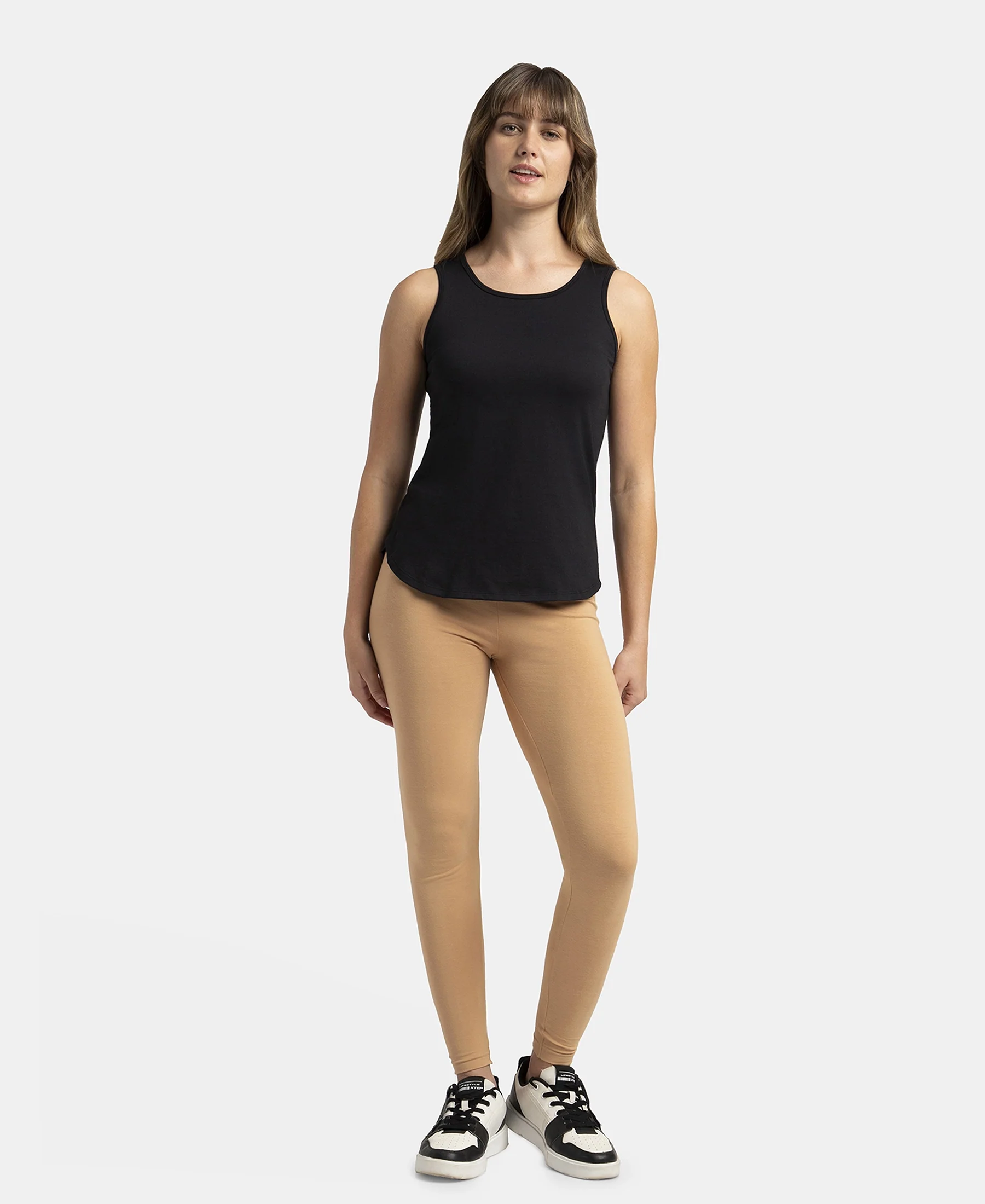 Super Combed Cotton Rich Solid Curved Hem Styled Tank Top - Black - Image 4