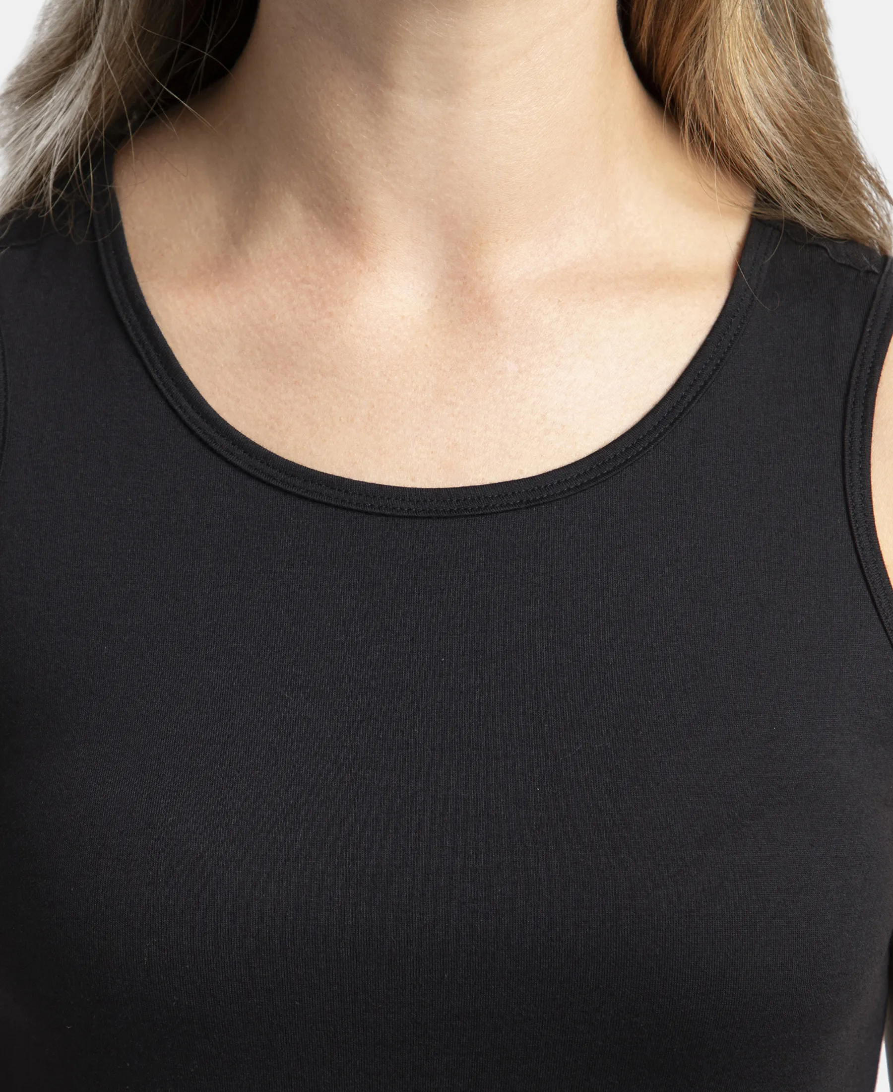 Super Combed Cotton Rich Solid Curved Hem Styled Tank Top - Black - Image 6