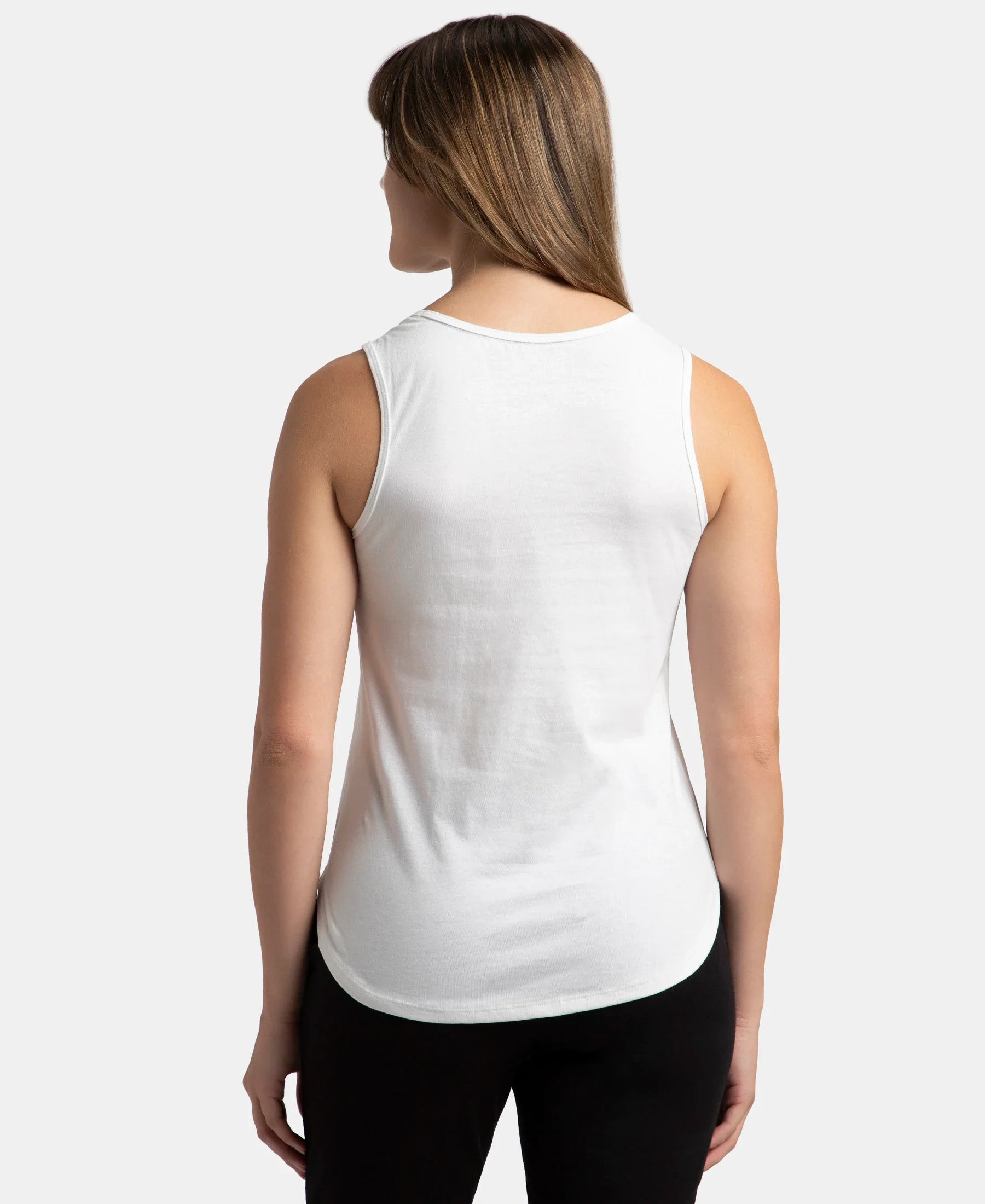 Super Combed Cotton Rich Solid Curved Hem Styled Tank Top - White - Image 3