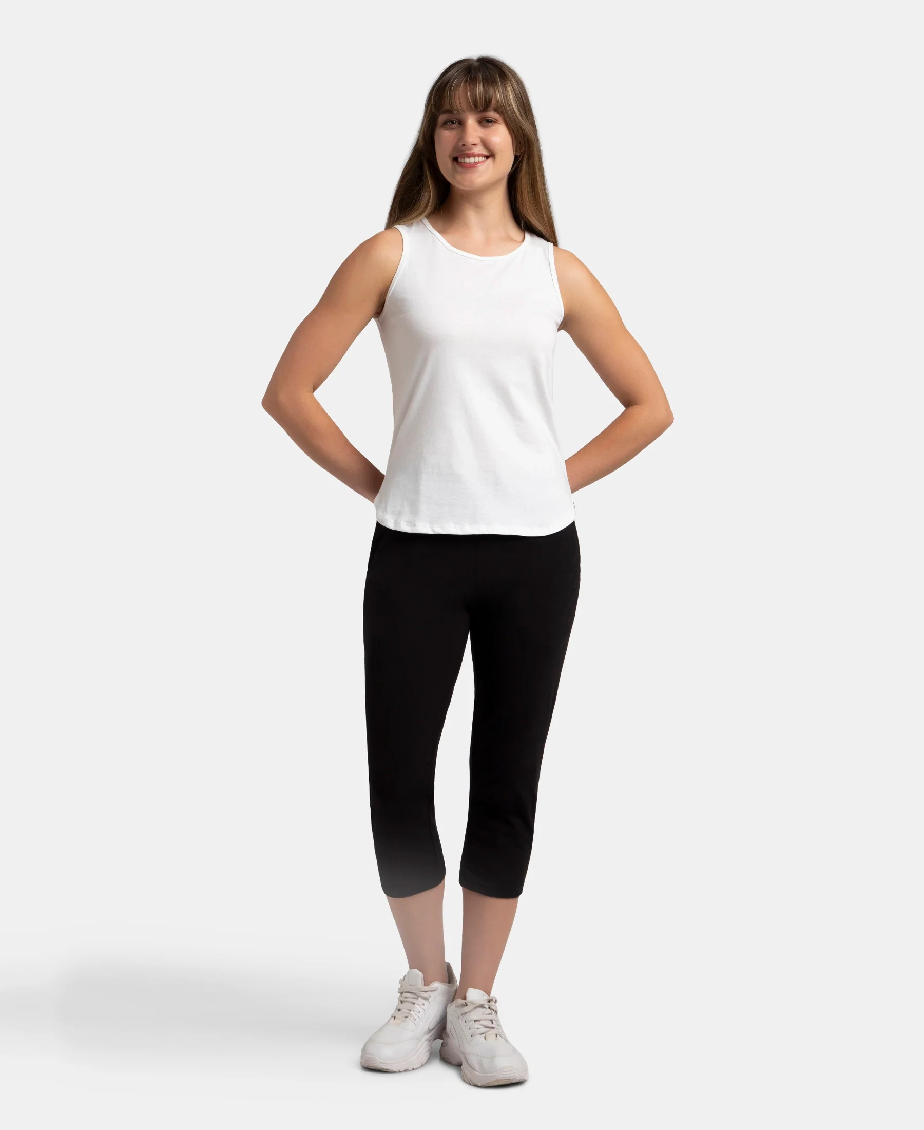 Super Combed Cotton Rich Solid Curved Hem Styled Tank Top - White - Image 4