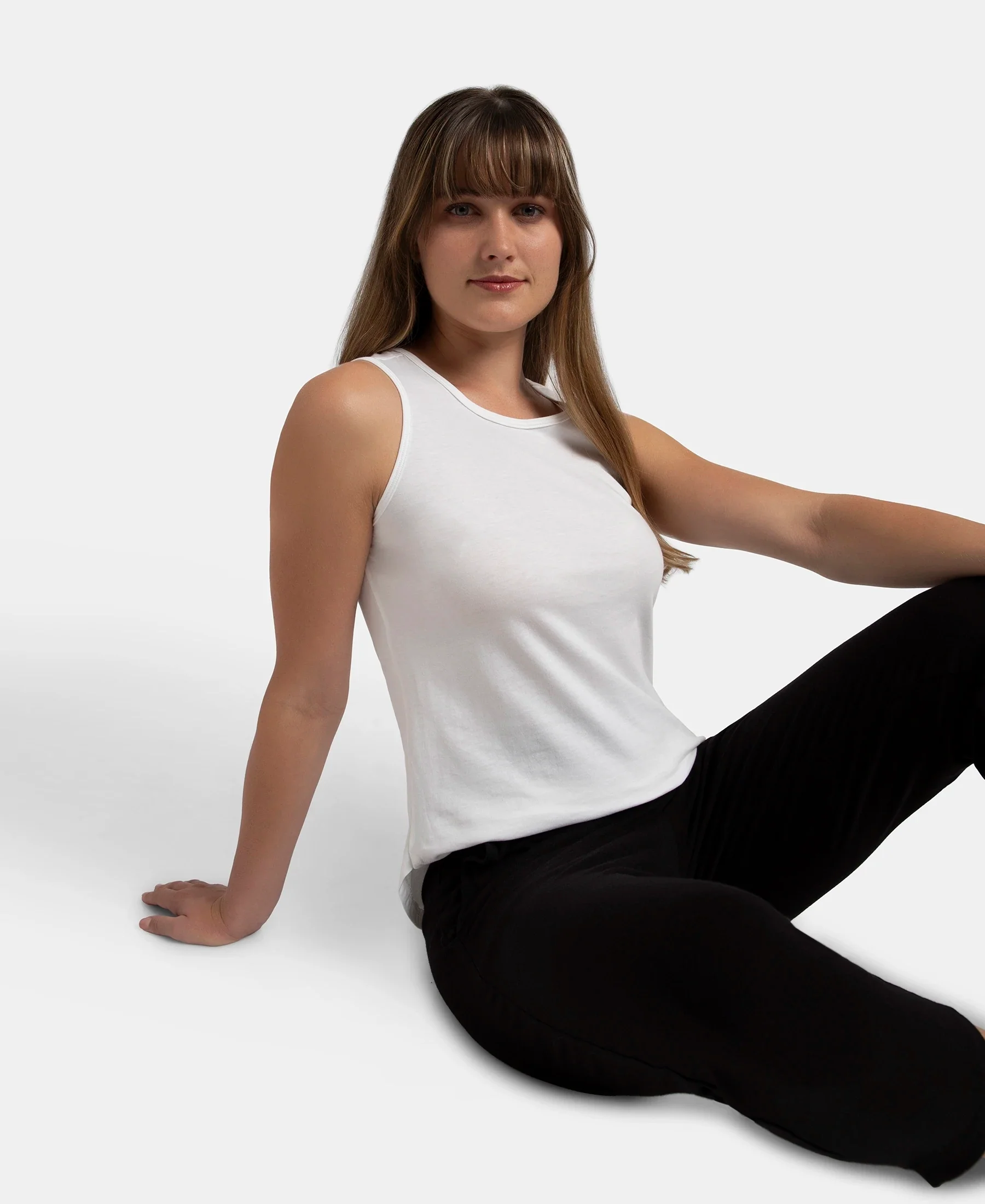 Super Combed Cotton Rich Solid Curved Hem Styled Tank Top - White - Image 5