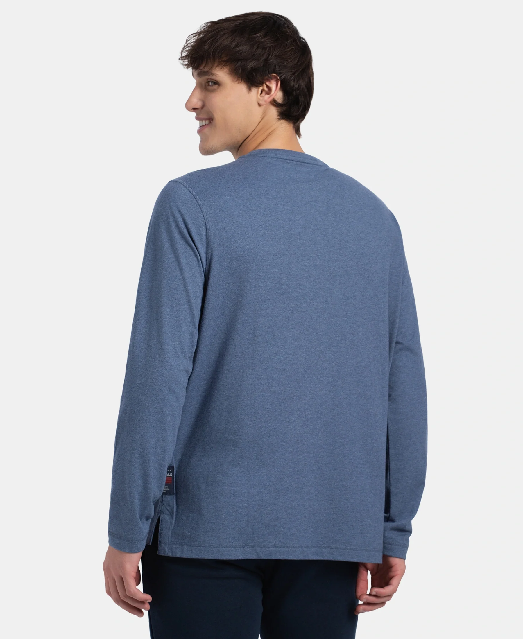 Super Combed Cotton Rich Solid Full Sleeve Henley T-Shirt - Vintage Indigo Melange - Image 3