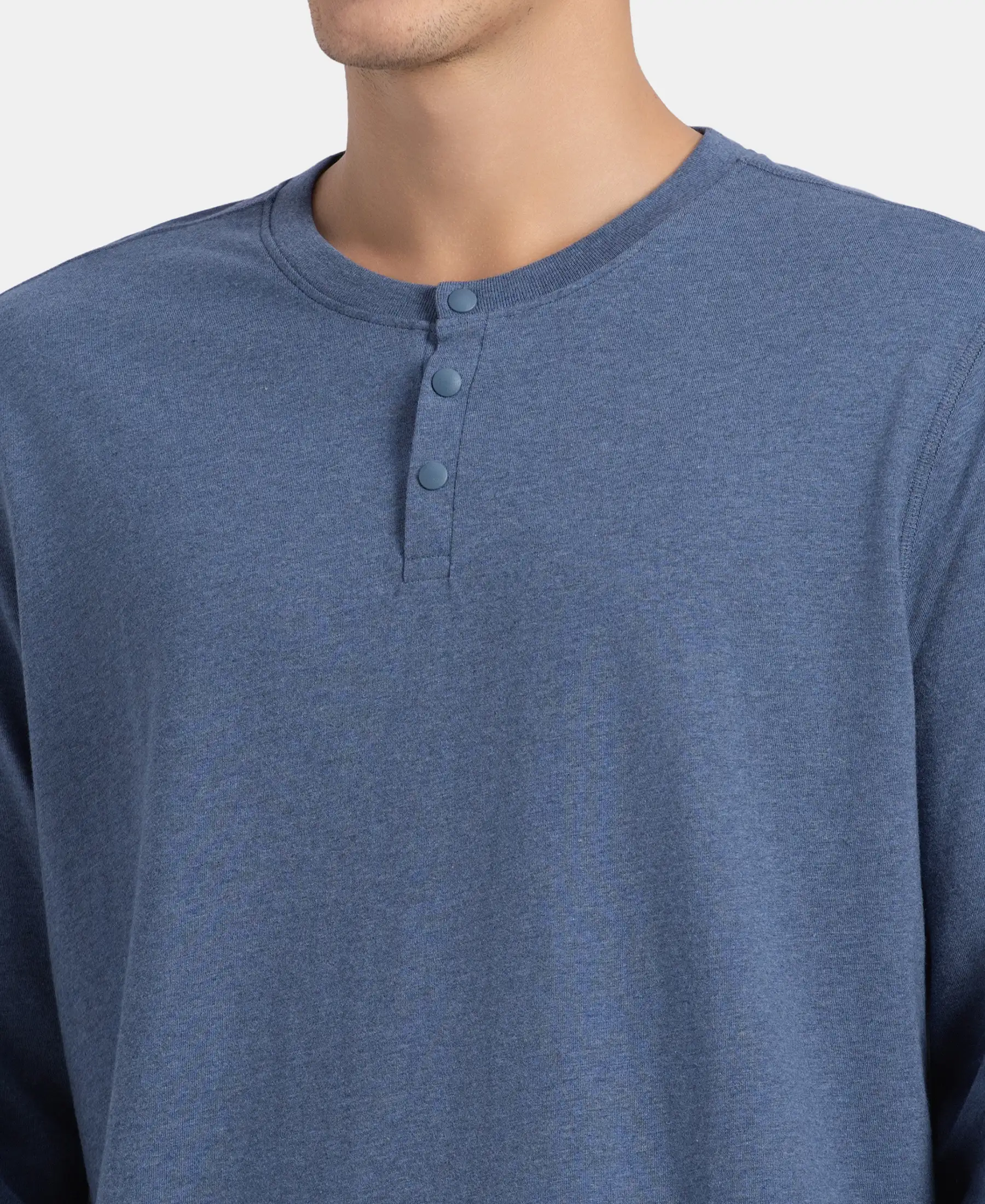 Super Combed Cotton Rich Solid Full Sleeve Henley T-Shirt - Vintage Indigo Melange - Image 7